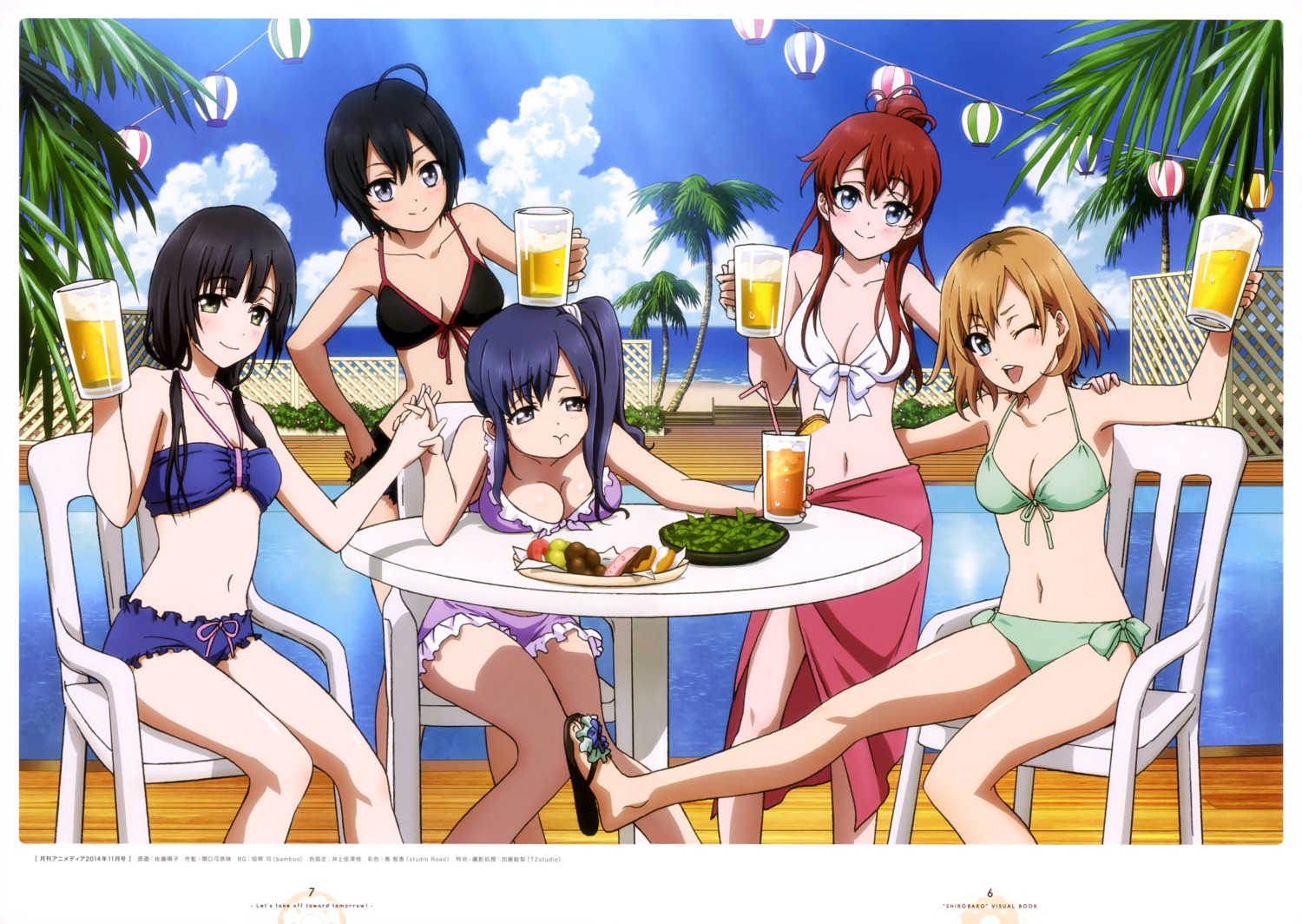 bikini, cleavage, imai_midori, miyamori_aoi, sakaki_shiinaka, satou_youko, shirobako, swimsuits