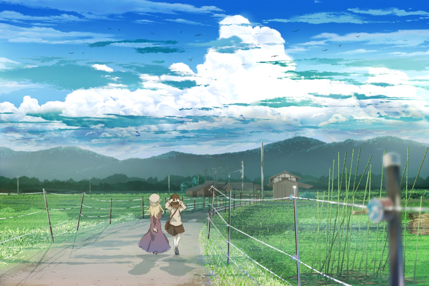 dress, landscape, maribel_hearn, thighhighs, tokoro_ten, touhou, usami_renko