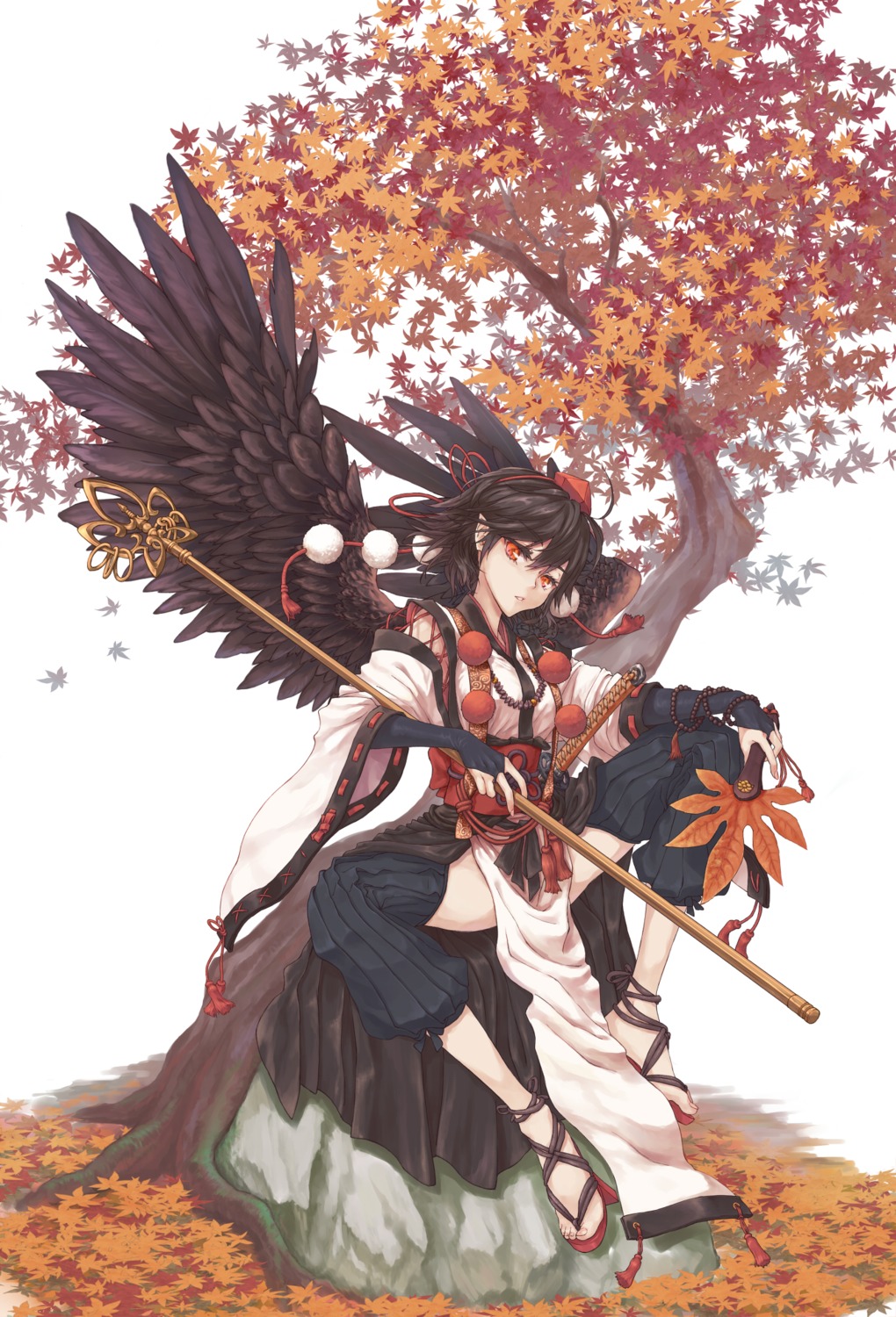 japanese_clothes, mumulatte, pointy_ears, shameimaru_aya, touhou, weapon, wings