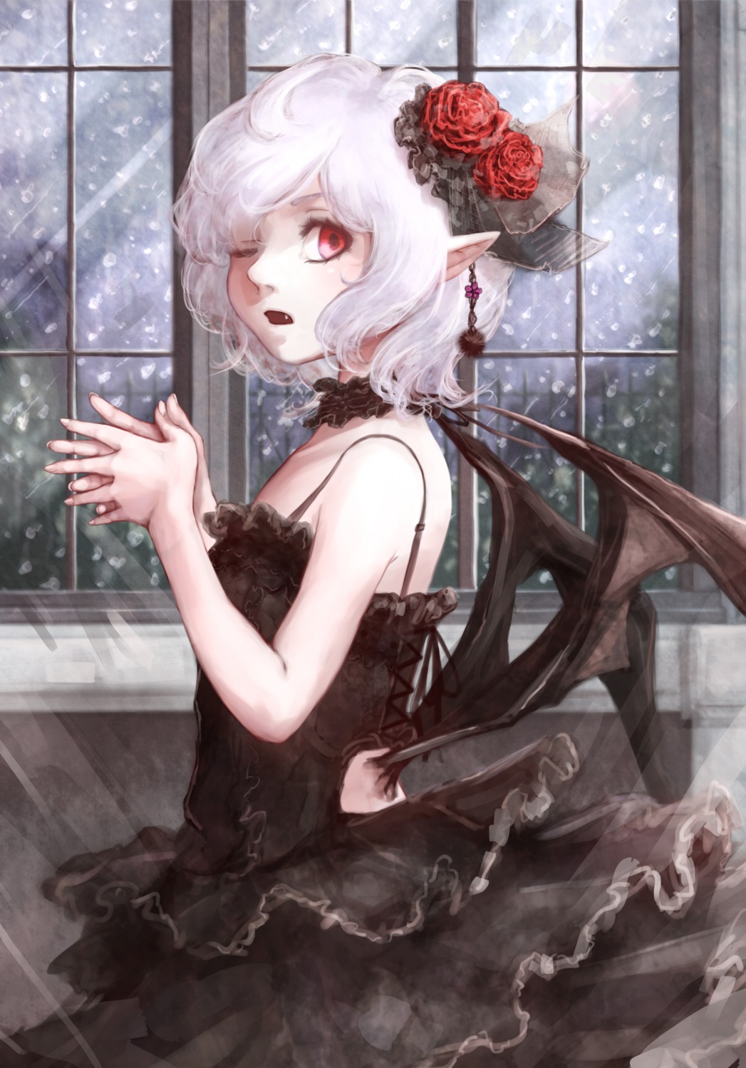 dress, hoshibuchi, pointy_ears, remilia_scarlet, touhou, wings
