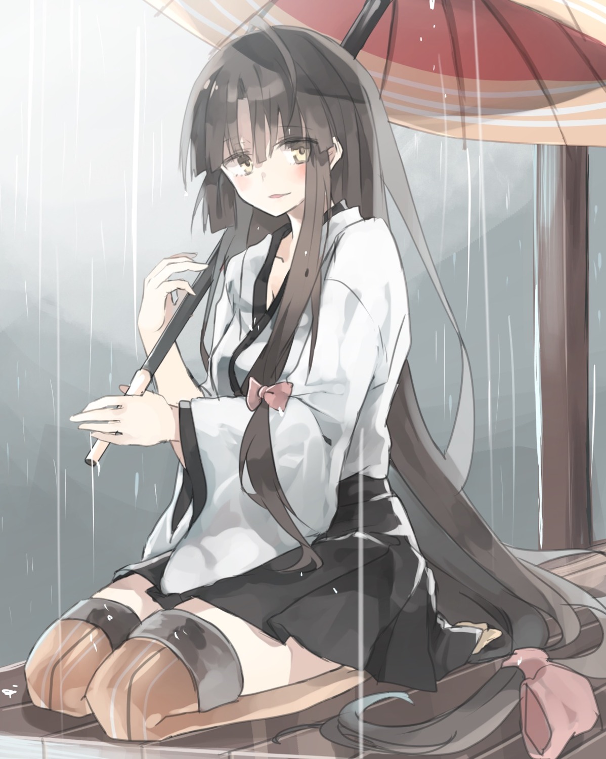 chibirisu, japanese_clothes, kantai_collection, shouhou_(kancolle), thighhighs, umbrella