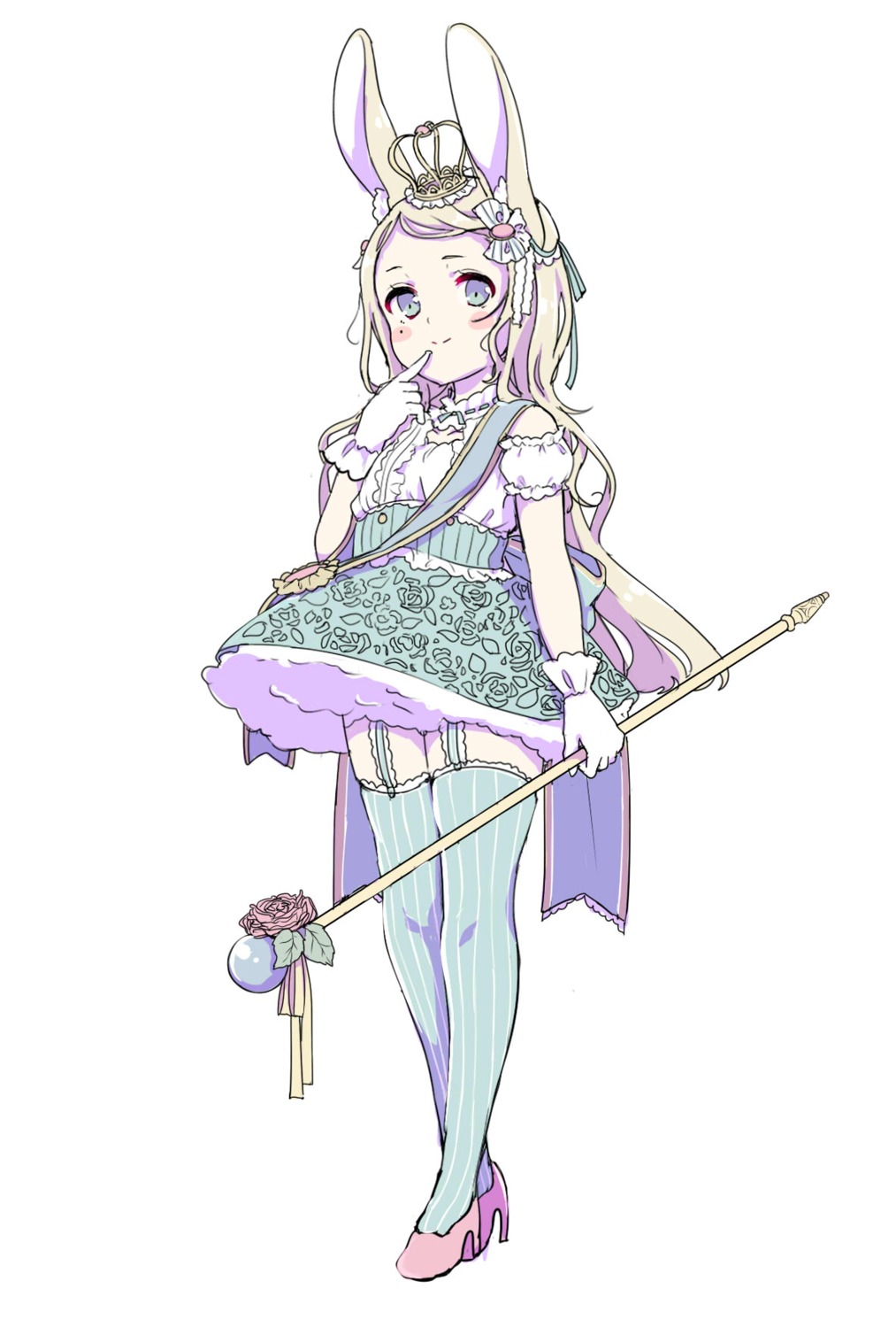 animal_ears, bunny_ears, dress, heels, stockings, suzuki_moeko, thighhighs, weapon