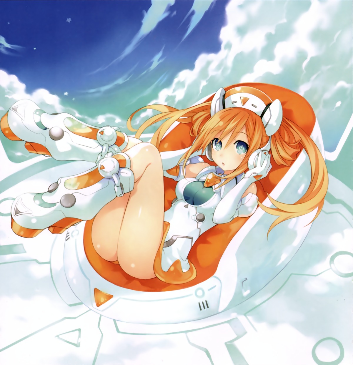 ass, choujigen_game_neptune, dress, headphones, orange_heart, overfiltered, shinjigen_game_neptune_vii, tennouboshi_uzume