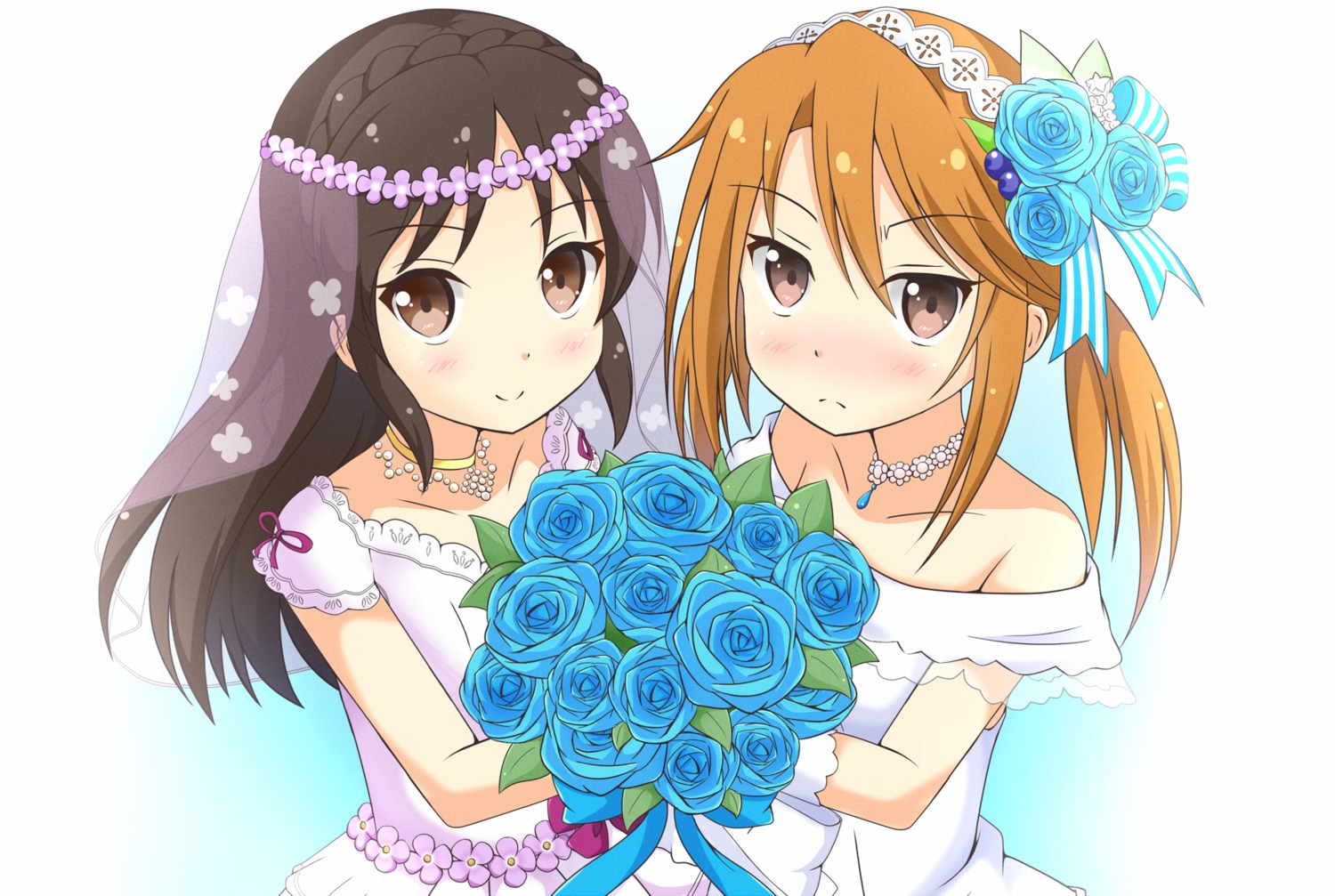 dress, kochiya_hizuki, tachibana_arisu, the_idolm@ster, the_idolm@ster_cinderella_girls, the_idolm@ster_cinderella_girls_u149, wedding_dress, yuuki_haru