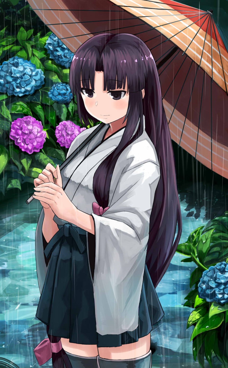 kantai_collection, okitsugu, shouhou_(kancolle), thighhighs, umbrella