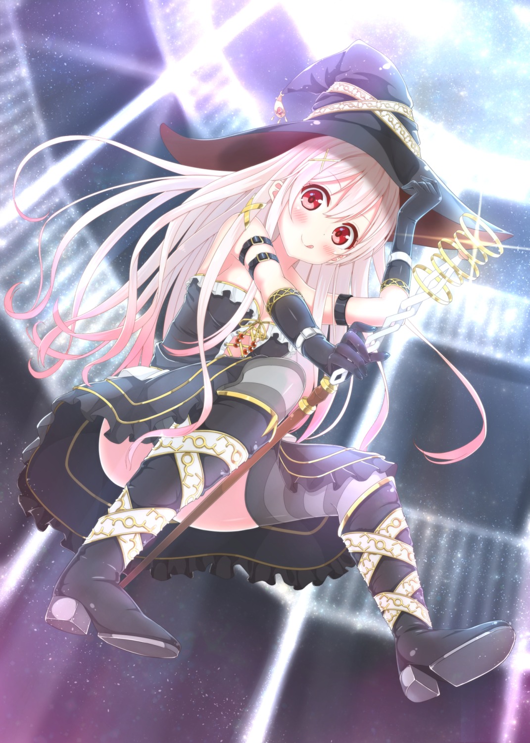 cleavage, dress, heels, karutamo, million_arthur_irakon_ken, thighhighs, witch