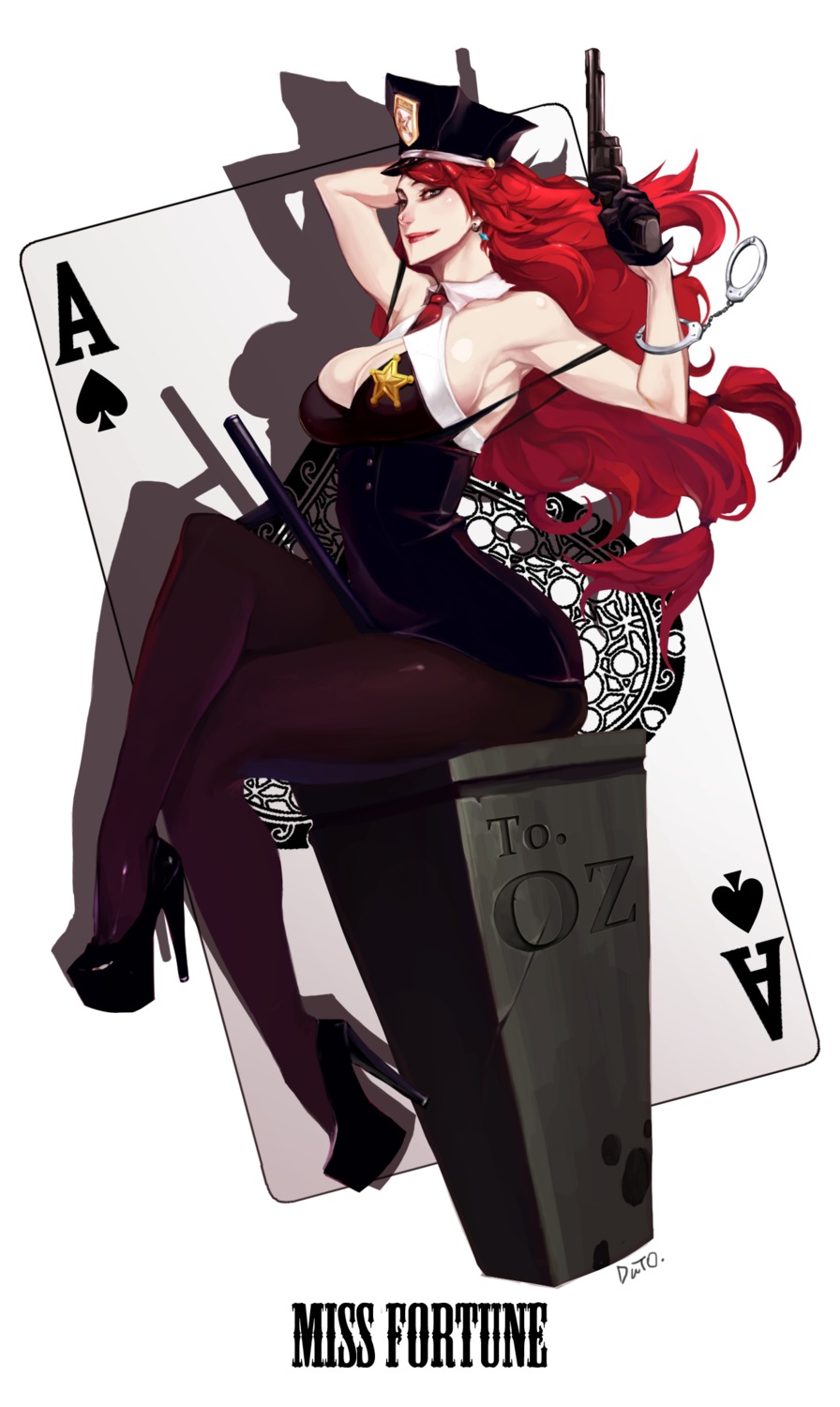 cleavage, duto, gun, heels, league_of_legends, miss_fortune, no_bra, pantyhose