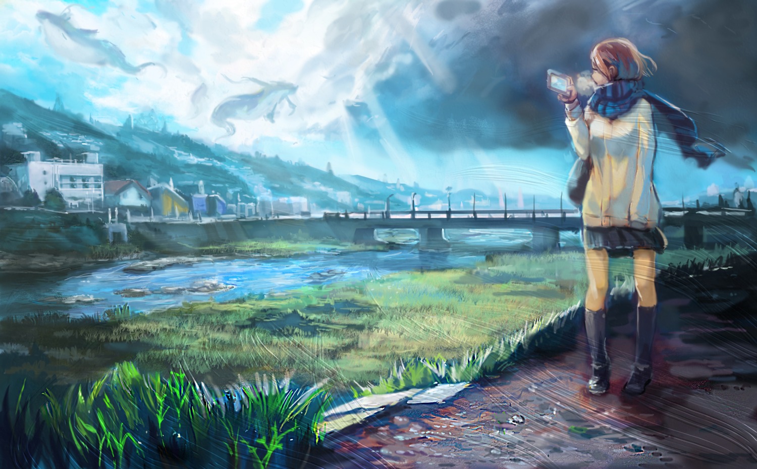 landscape, okuto_(zwindhwingf), seifuku, sweater