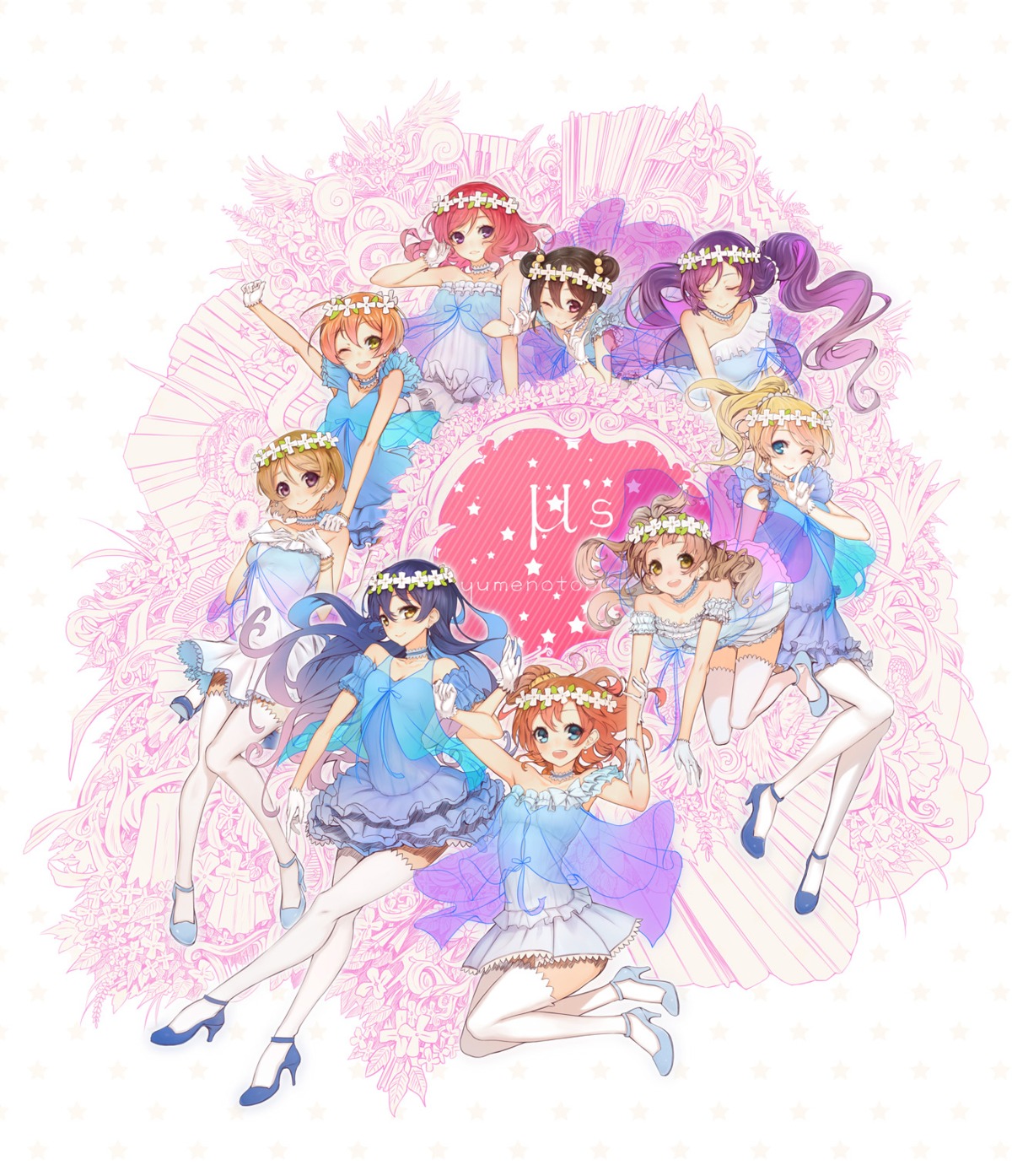 ayase_eli, dress, heels, hoshizora_rin, koizumi_hanayo, kousaka_honoka, love_live!, love_live!_(series)