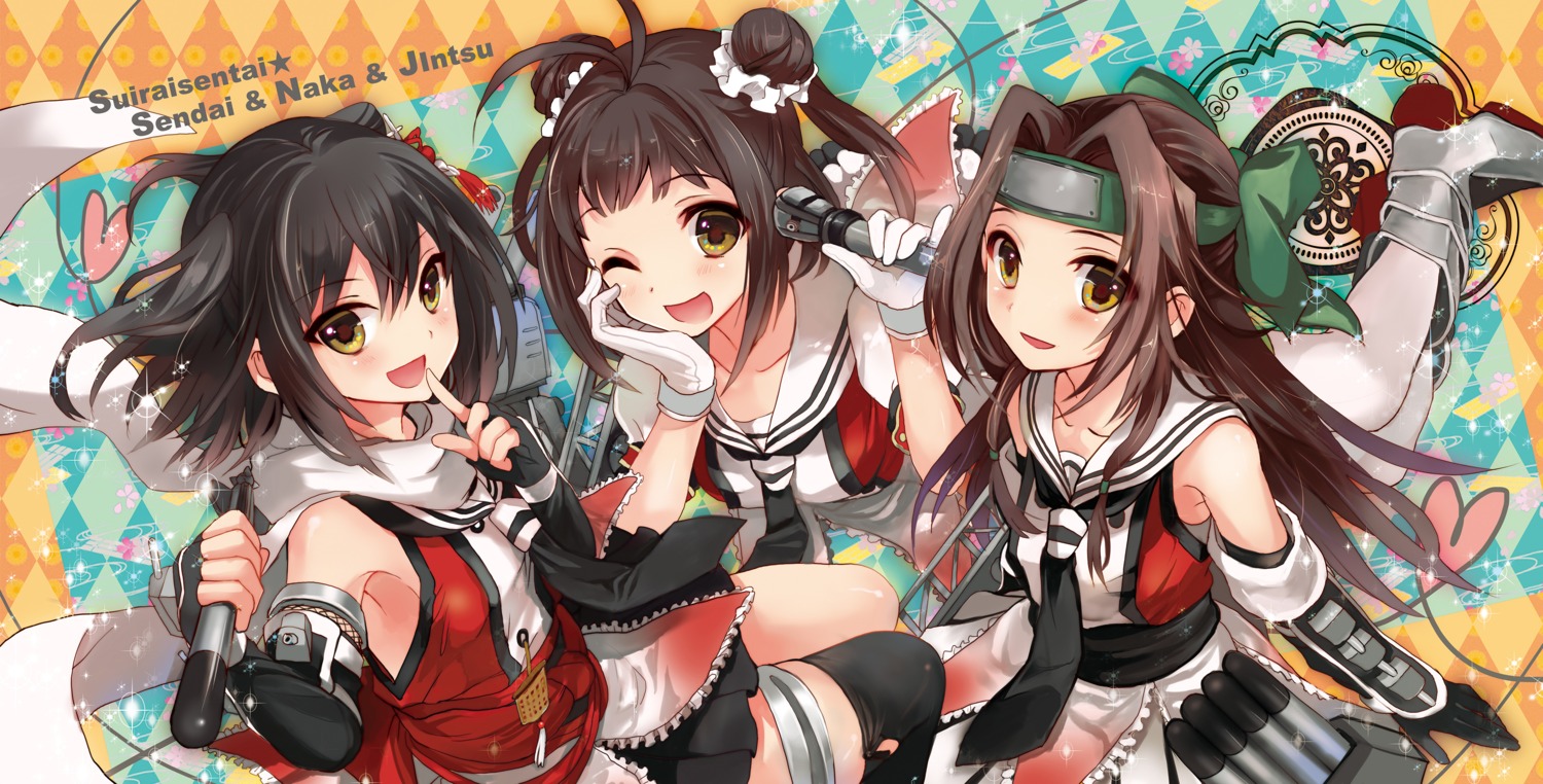 heels, jintsuu_(kancolle), kantai_collection, musou_yuchi, naka_(kancolle), seifuku, sendai_(kancolle), thighhighs