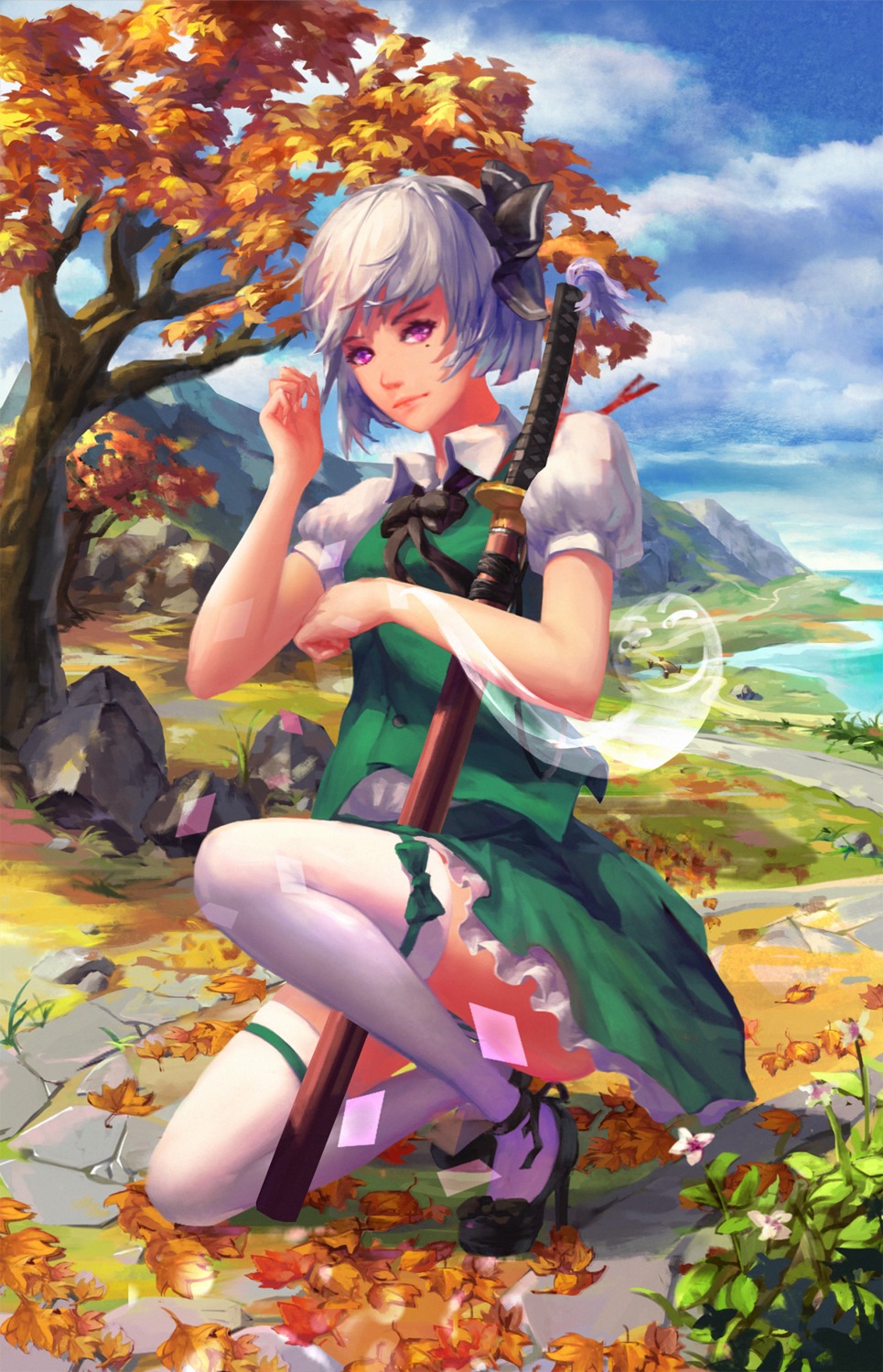heels, konpaku_youmu, polskash, sword, thighhighs, touhou