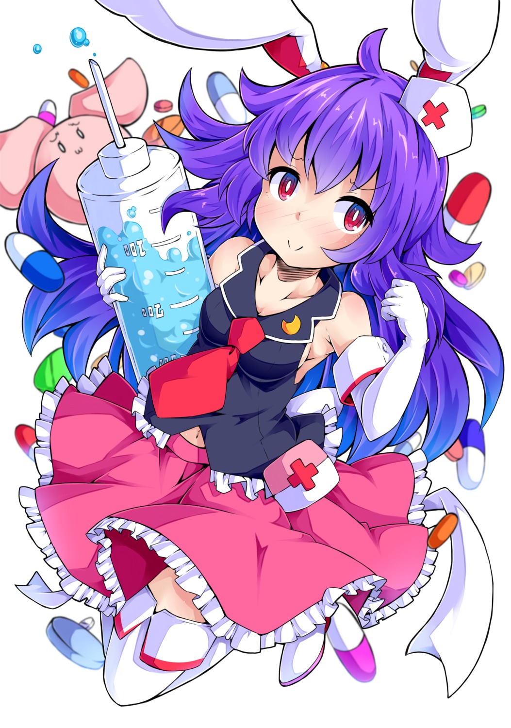 animal_ears, bunny_ears, cleavage, ishimu, no_bra, nurse, reisen_udongein_inaba, thighhighs, touhou