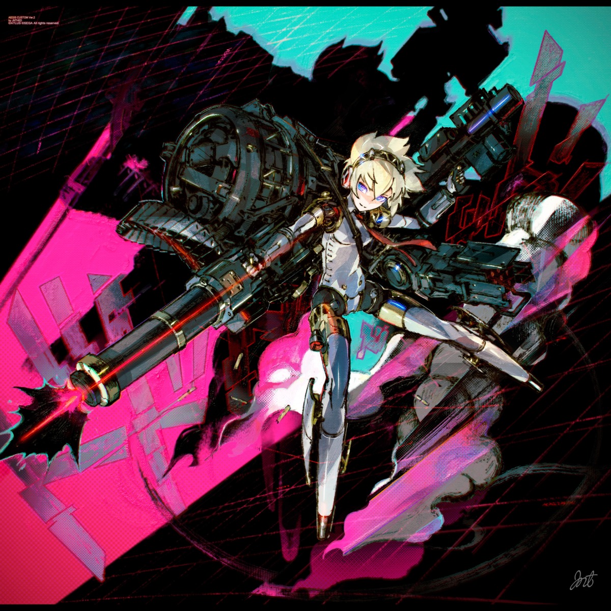 aegis, gun, headphones, jnthed, mecha_musume, megaten, persona, persona_4:_the_ultimate_in_mayonaka_arena, weapon