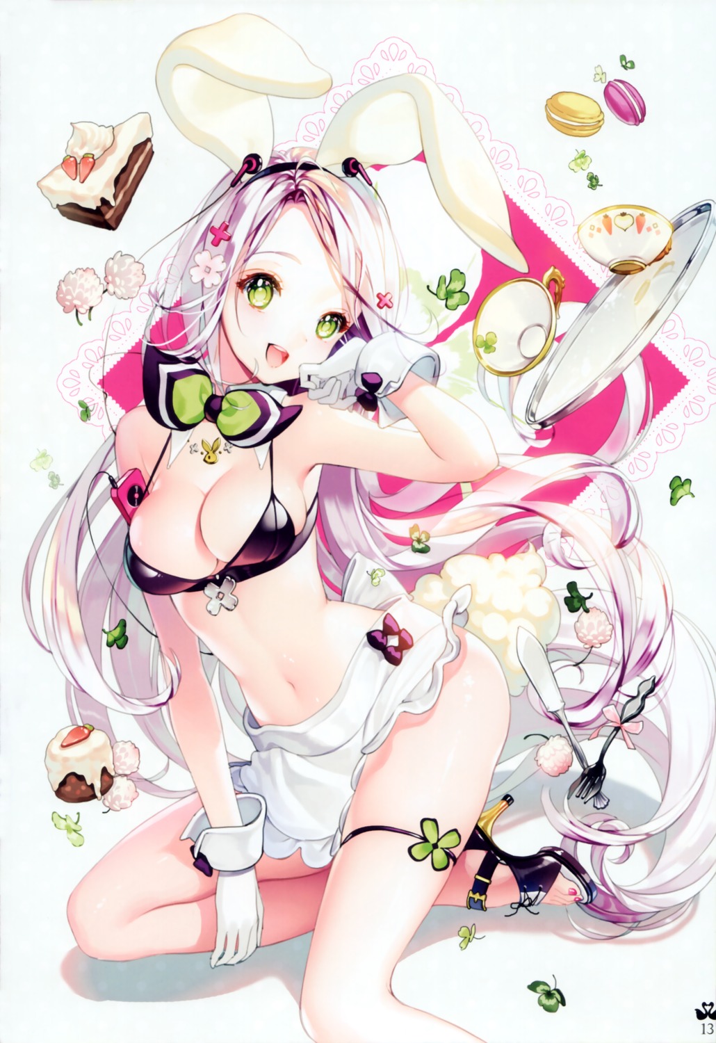 animal_ears, bikini_top, bunny_ears, cherrypin, cleavage, garter, heels, maid