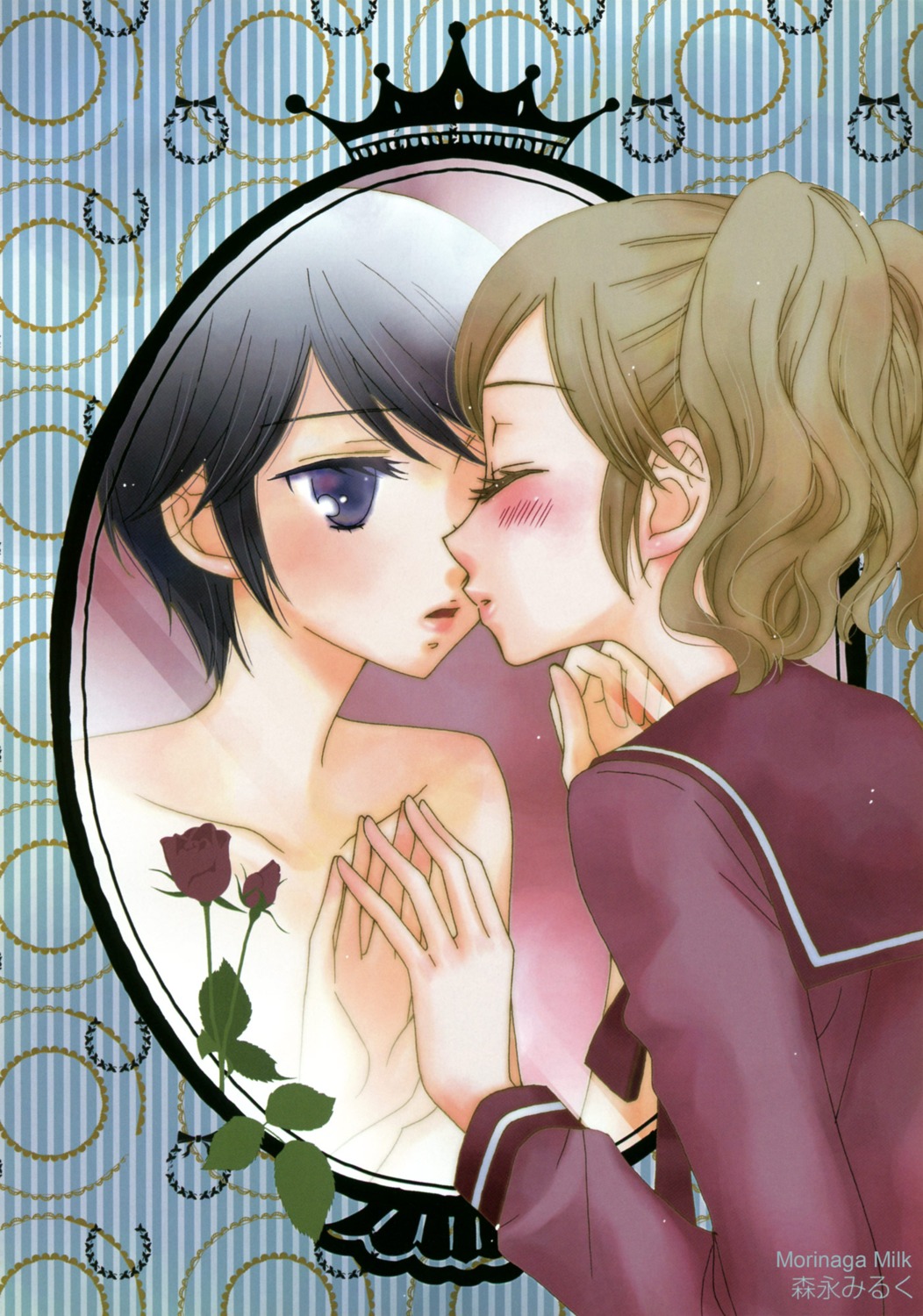 akuma_no_riddle, morinaga_milk, naked, seifuku, yuri