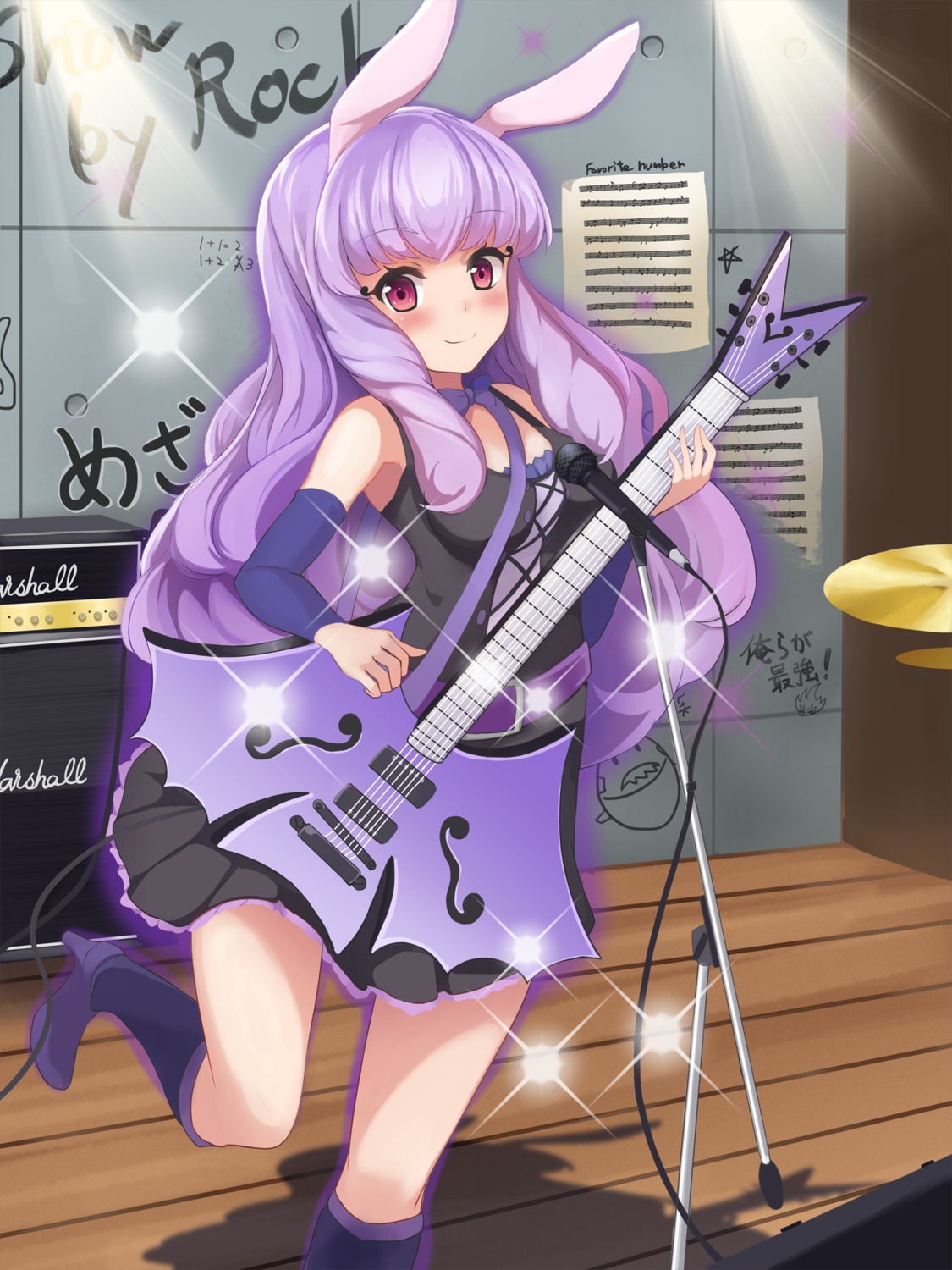 animal_ears, bunny_ears, chuchu_(show_by_rock!!), dress, eruthika, guitar, heels, show_by_rock!!