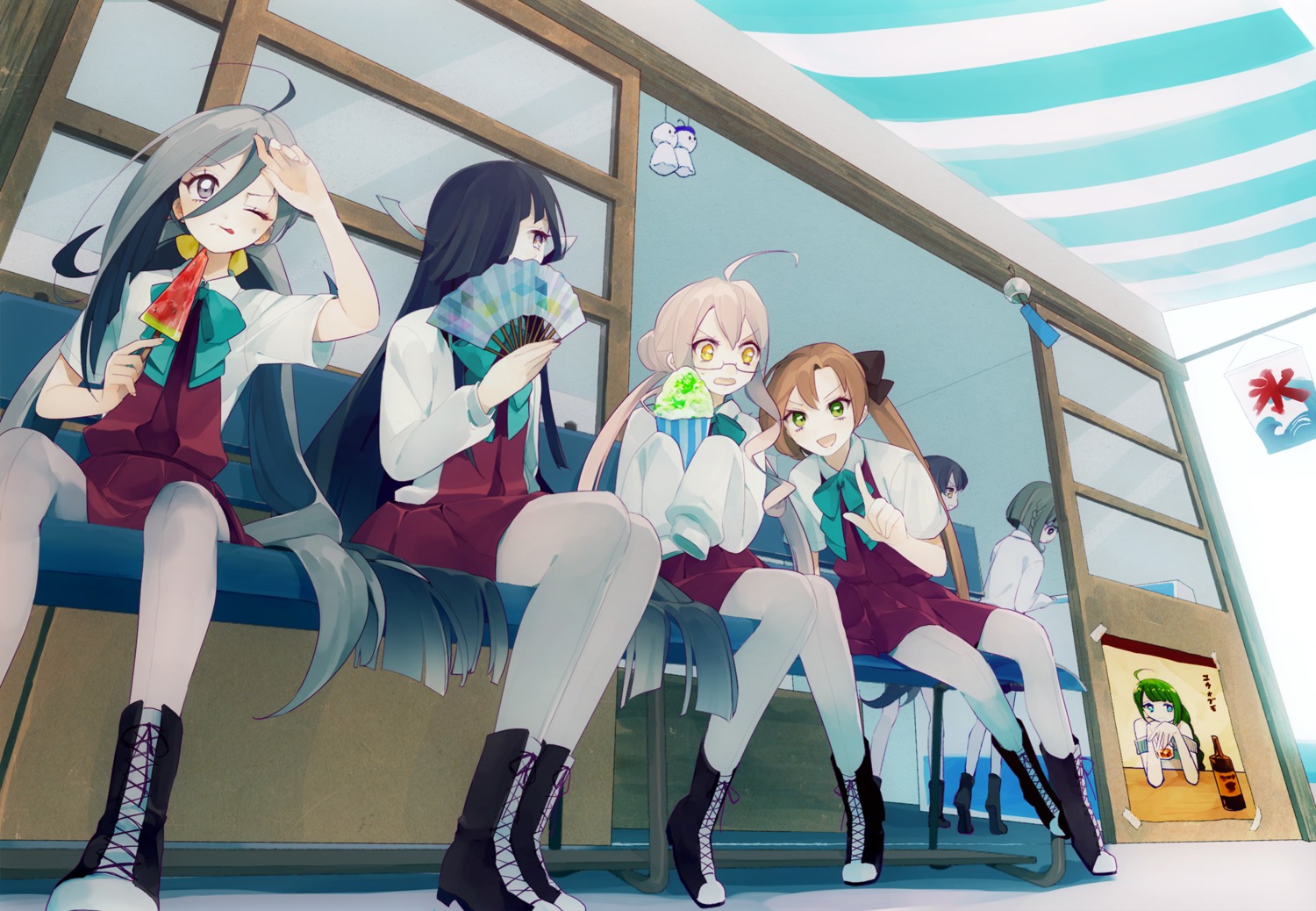 akigumo_(kancolle), hayashimo_(kancolle), kantai_collection, kiyoshimo_(kancolle), makigumo_(kancolle), megane, naganami_(kancolle), pantyhose