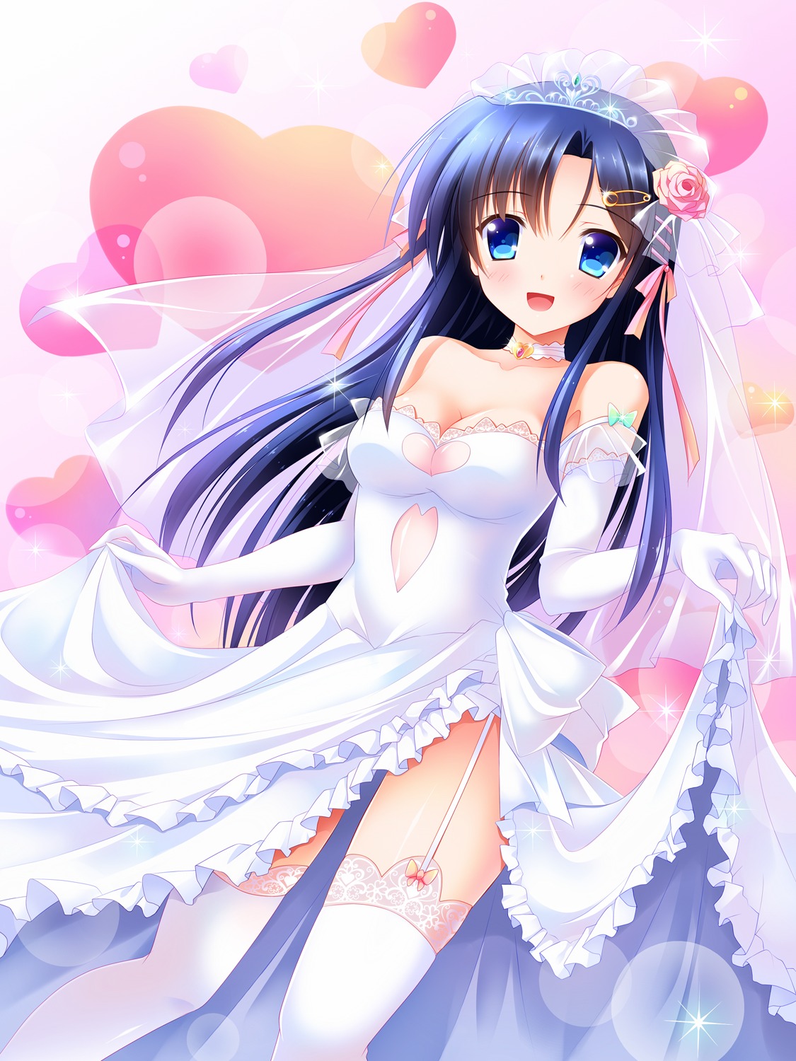 cleavage, dress, see_through, skirt_lift, stockings, thighhighs, wedding_dress, yagami-all_hail_nanao