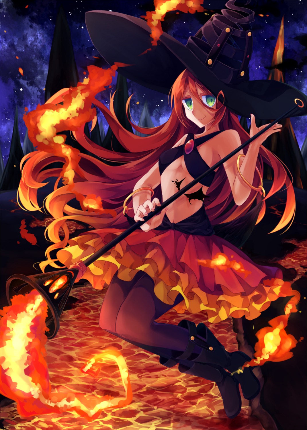 heels, no_bra, nyowaa417, pantyhose, underboob, weapon, witch