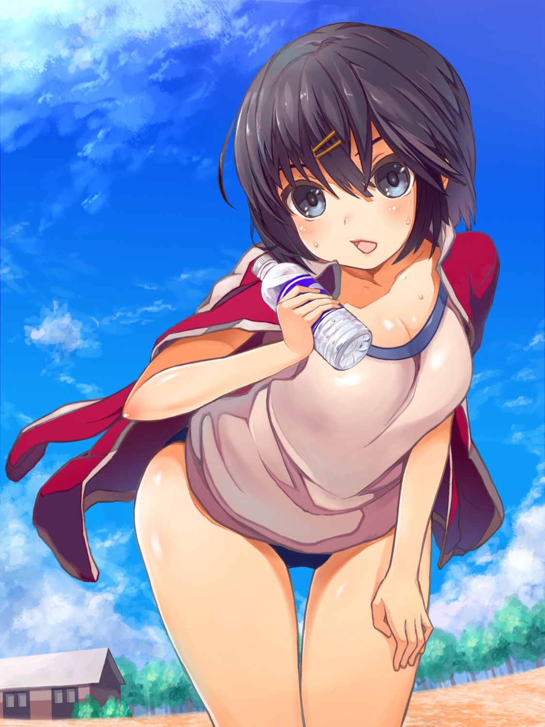 buruma, cleavage, gym_uniform, open_shirt, ruiten