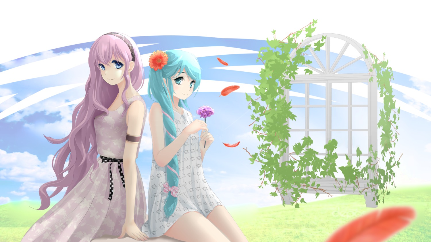dress, hatsune_miku, megurine_luka, ohjin, vocaloid