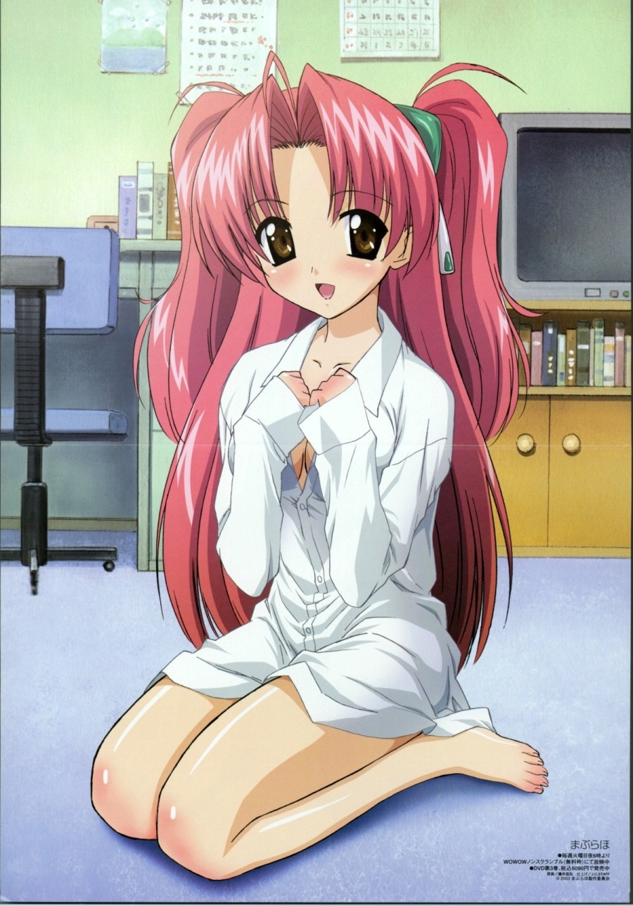 bottomless, cleavage, crease, dress_shirt, feet, fujii_masahiro, maburaho, miyama_yuuna