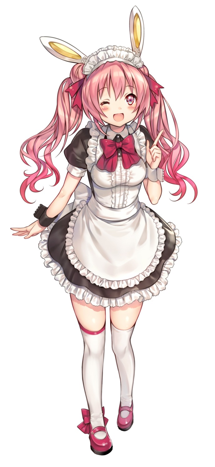 animal_ears, bunny_ears, madogawa, maid, thighhighs