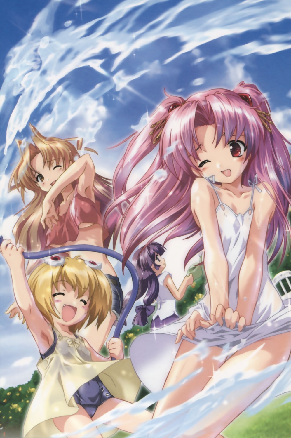 kamishiro_rin, kazetsubaki_kuriko, komatsu_e-ji, kurioka_maiho, maburaho, miyama_yuuna, school_swimsuit, swimsuits, wet_clothes