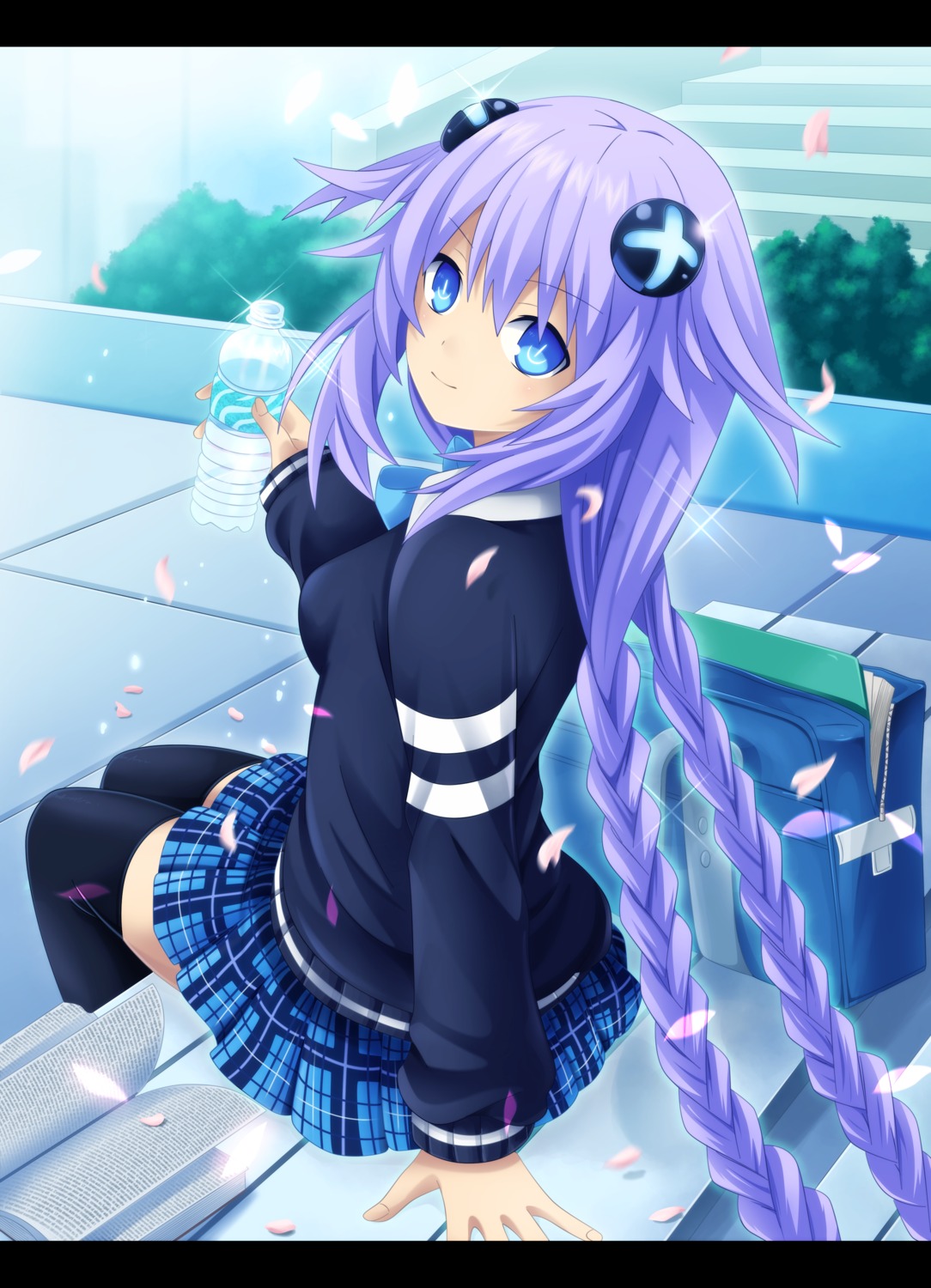 choujigen_game_neptune, planeptune, purple_heart, seifuku, thighhighs