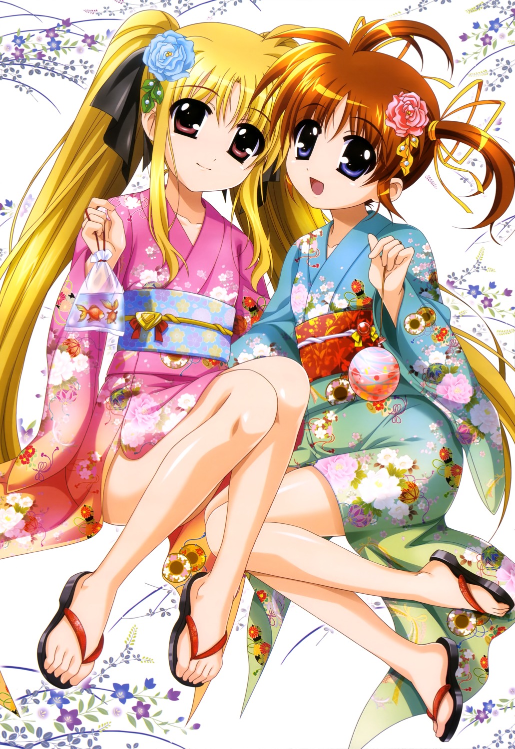 fate_testarossa, higa_yukari, mahou_shoujo_lyrical_nanoha, takamachi_nanoha, yukata