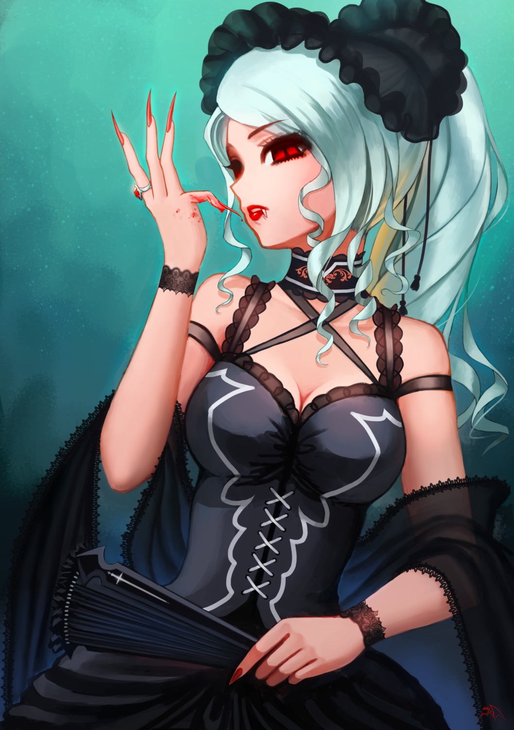blood, cleavage, darkmuleth, dress, gothic_lolita, lolita_fashion, overlord, shalltear_bloodfallen