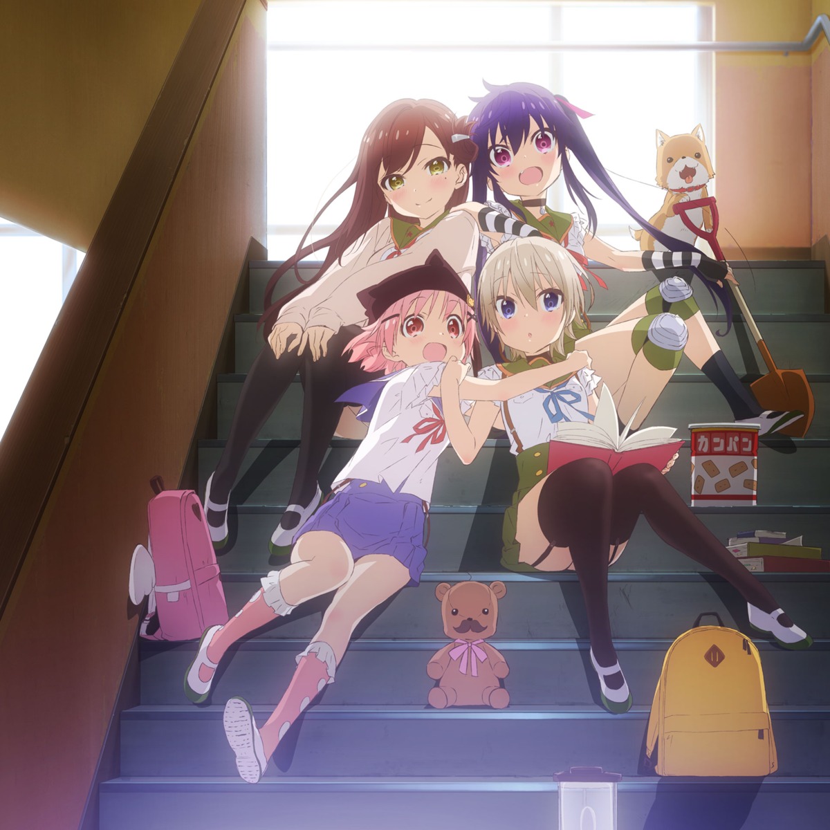 ebisuzawa_kurumi, gakkou_gurashi!, iizuka_haruko, naoki_miki, seifuku, stockings, takeya_yuki, thighhighs, wakasa_yuuri