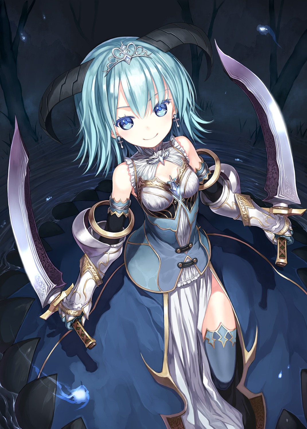 armor, hibana_(artist), horns, sword, thighhighs