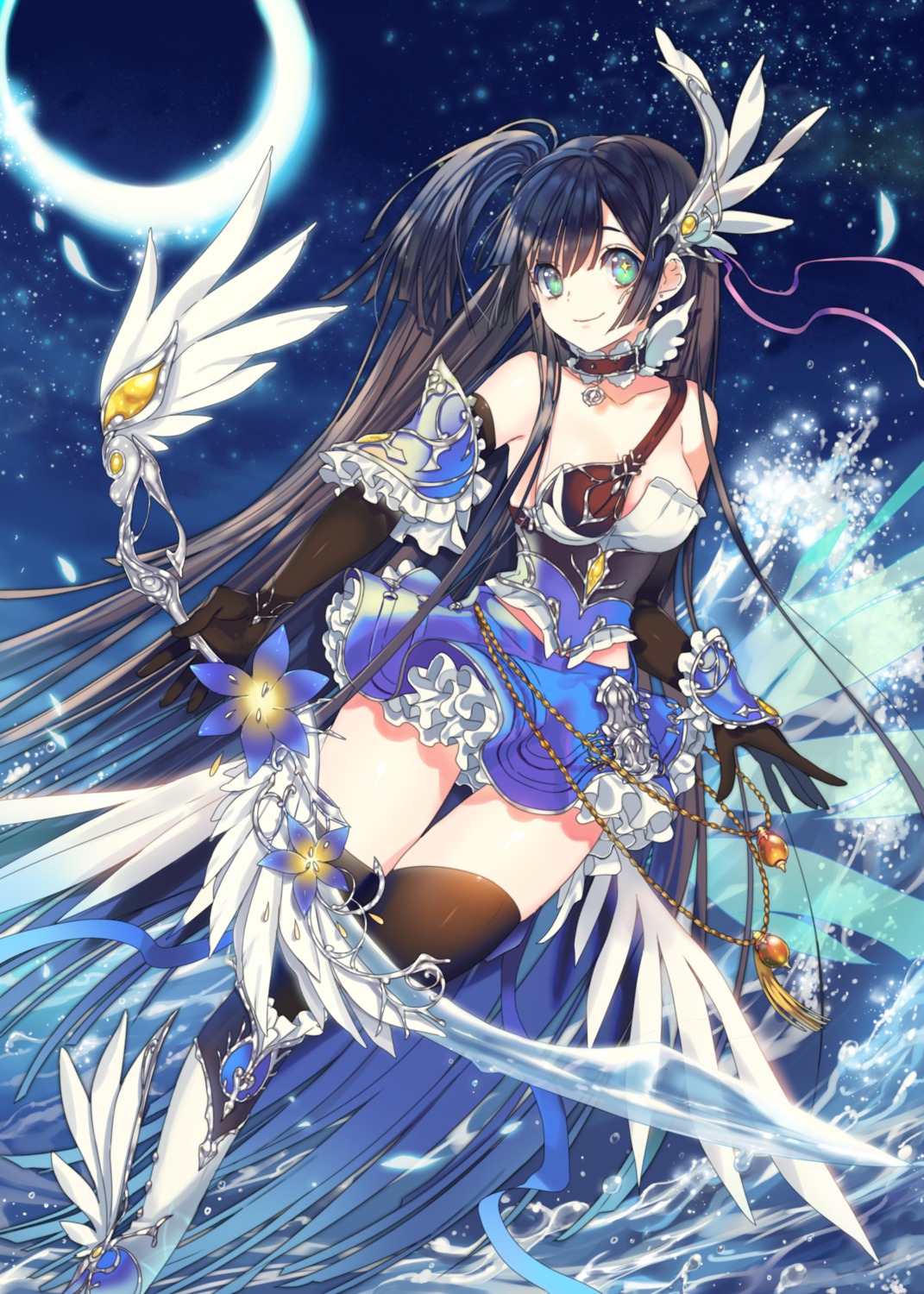 armor, cleavage, enk, million_arthur_irakon_ken, no_bra, thighhighs, weapon