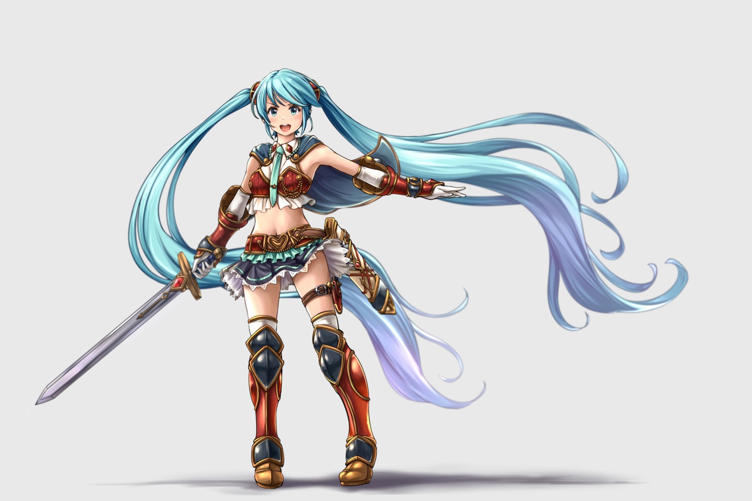 armor, hatsune_miku, miu_(angelo_whitechoc), sword, thighhighs, vocaloid, weapon
