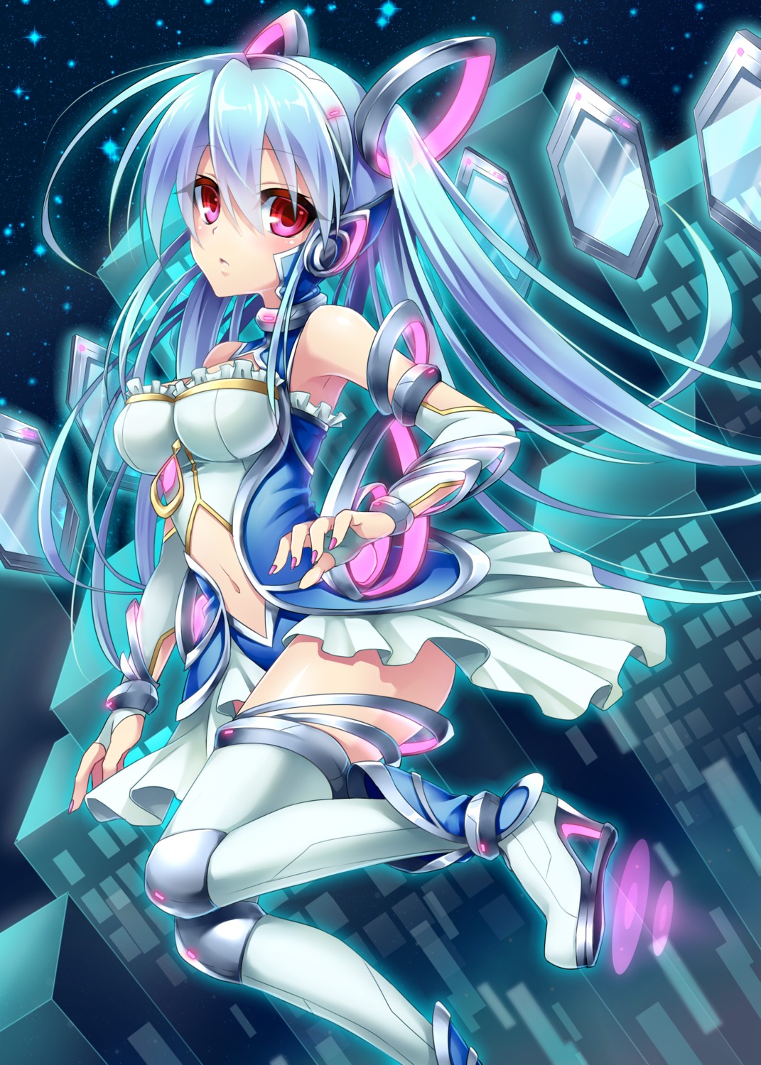 cleavage, heels, million_arthur_irakon_ma, thighhighs, ueno_tsuki, wings