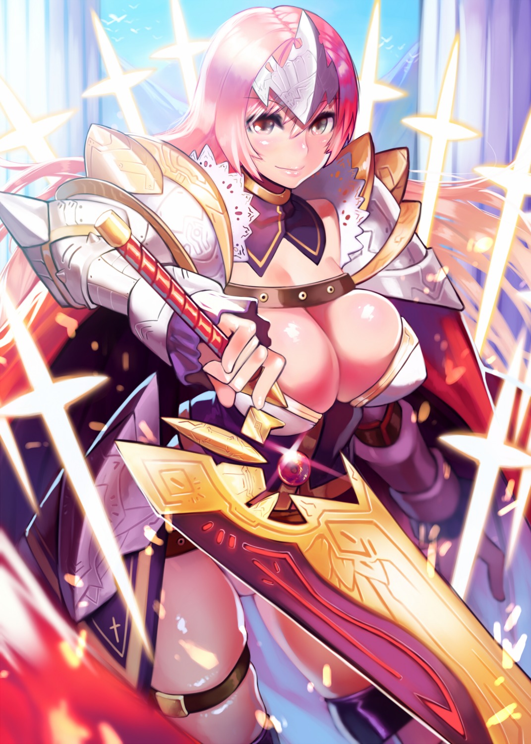 armor, cleavage, doku-chan_(dokkudokudoku), garter, million_arthur_irakon_ken, sword
