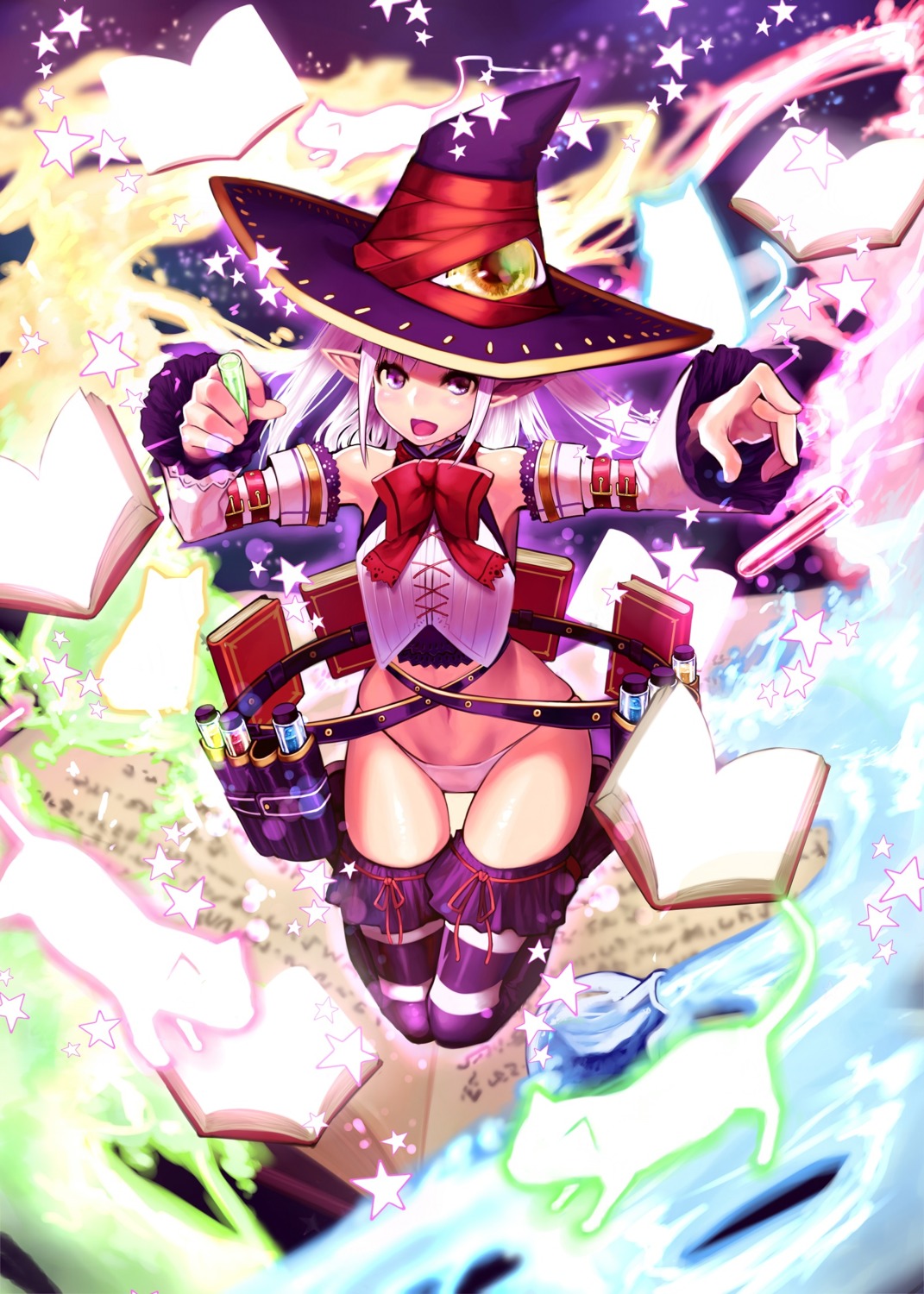 doku-chan_(dokkudokudoku), million_arthur_irakon_ken, pantsu, pointy_ears, thighhighs, witch