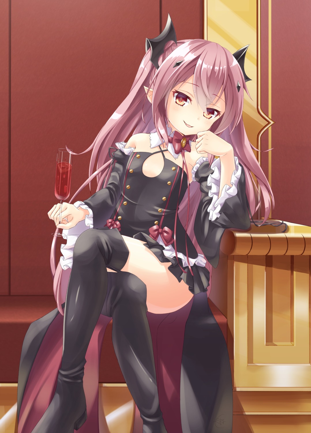 amane_mafuyu_(artist), dress, gothic_lolita, heels, krul_tepes, lolita_fashion, no_bra, owari_no_seraph, pointy_ears, thighhighs