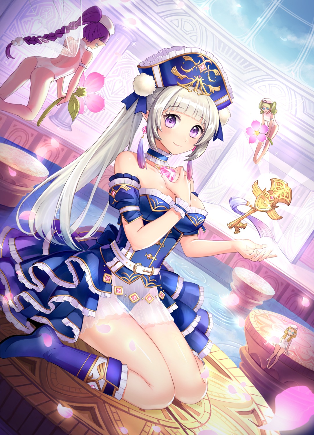 ass, azure090, cleavage, dress, fairy, heels, million_arthur_irakon_ken, pointy_ears, see_through, swimsuits, wings