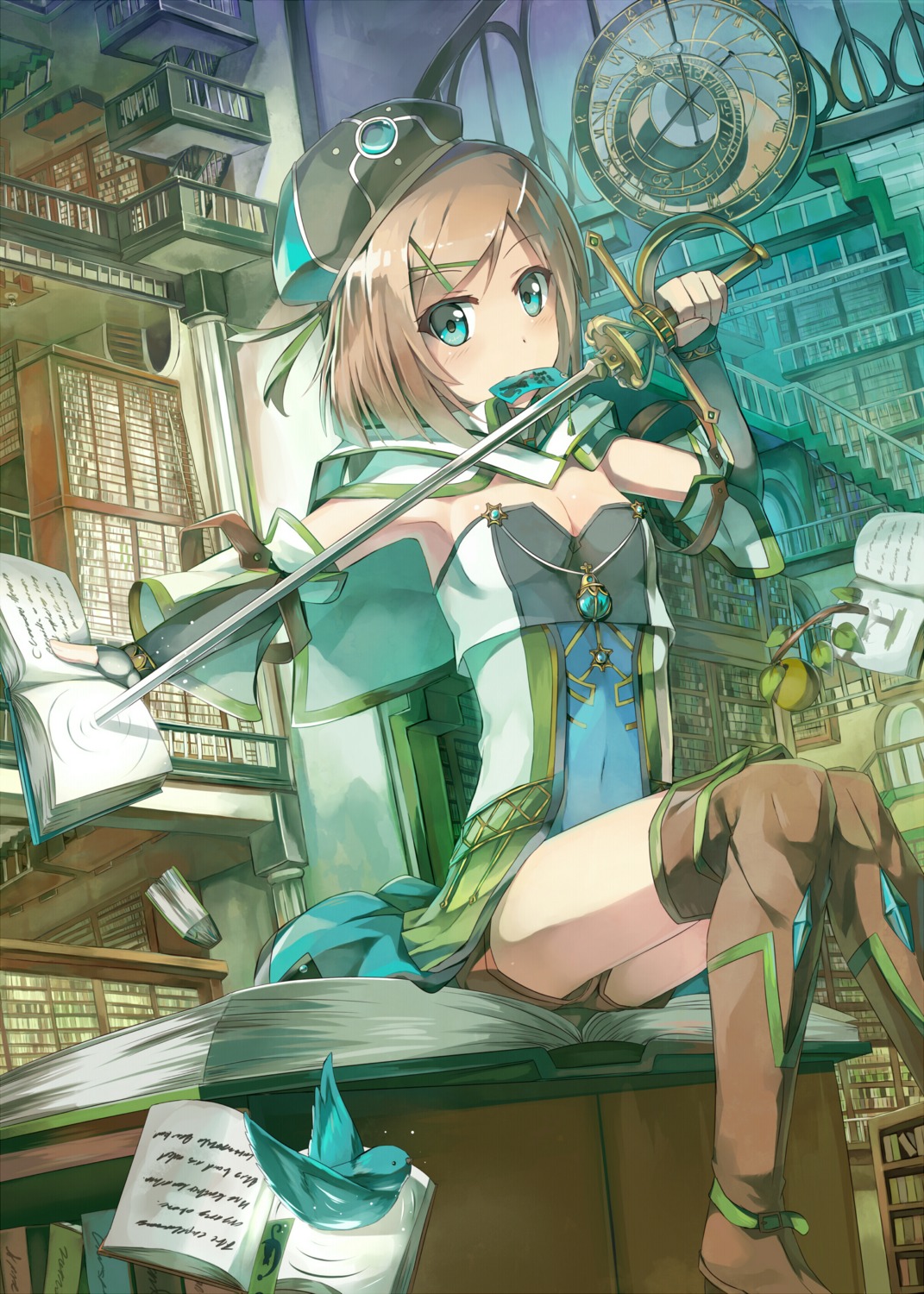 cleavage, million_arthur_irakon_ma, seneto, sword, thighhighs