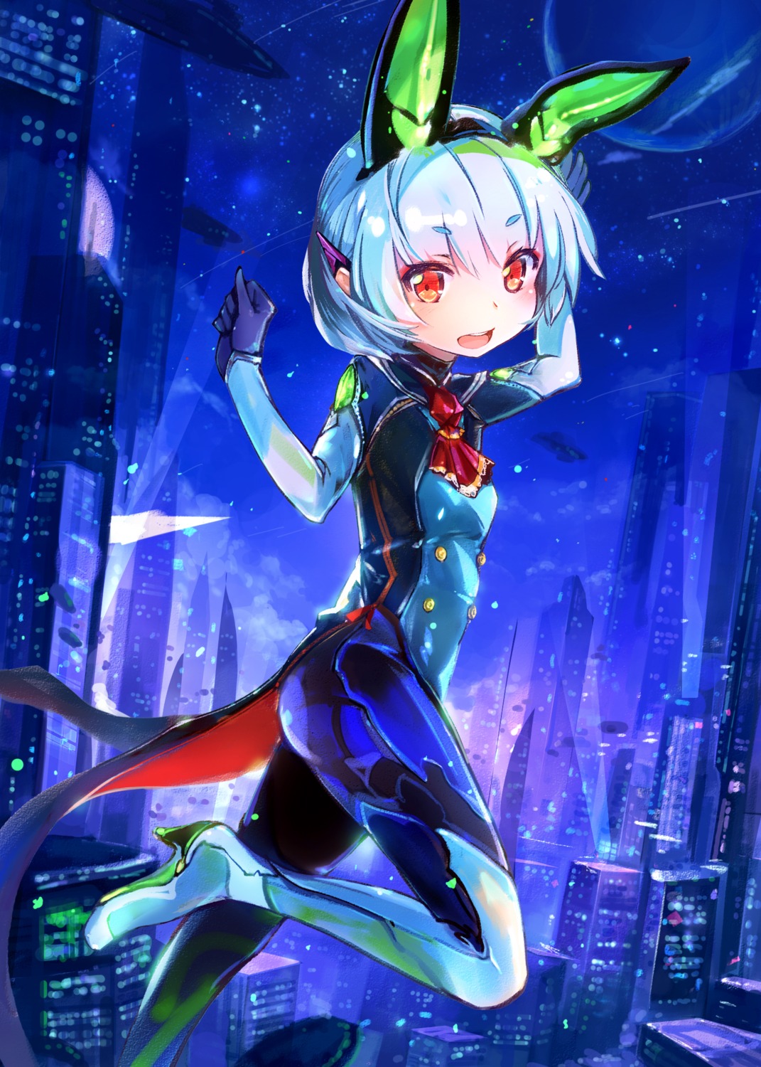 animal_ears, bodysuit, bunny_ears, heels, million_arthur_irakon_waza, pointy_ears, virus