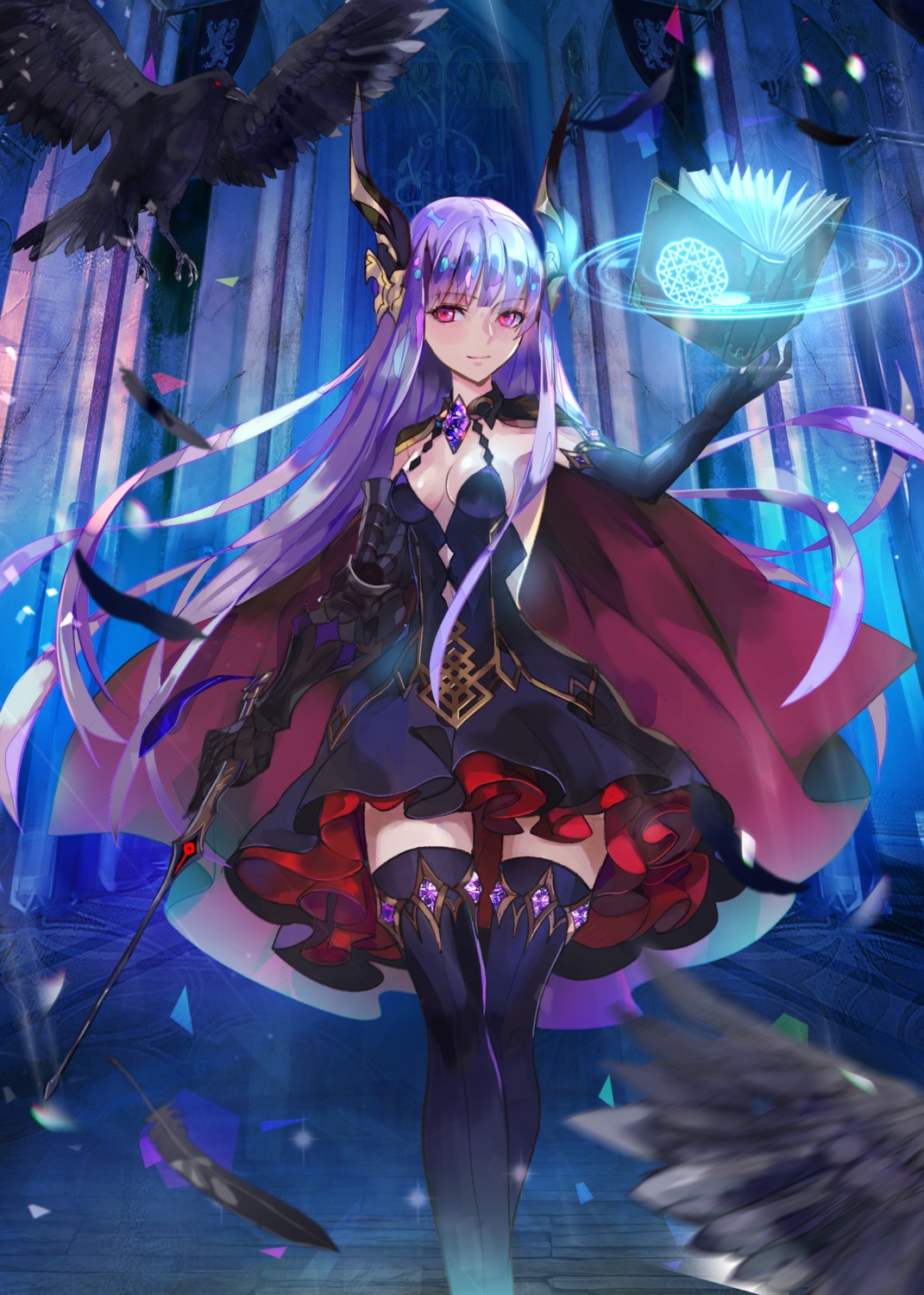 cleavage, dress, million_arthur_irakon_ma, no_bra, thighhighs, weapon, weed_(astarone)