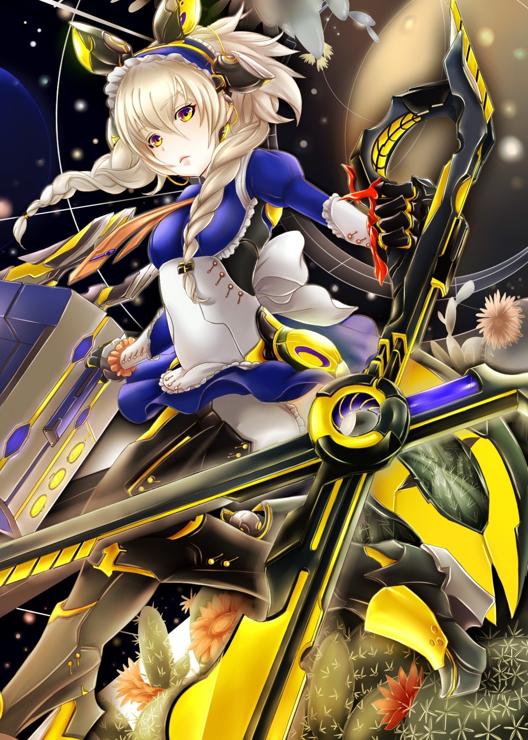 dress, heels, million_arthur_irakon_waza, thighhighs, weapon, zenigame