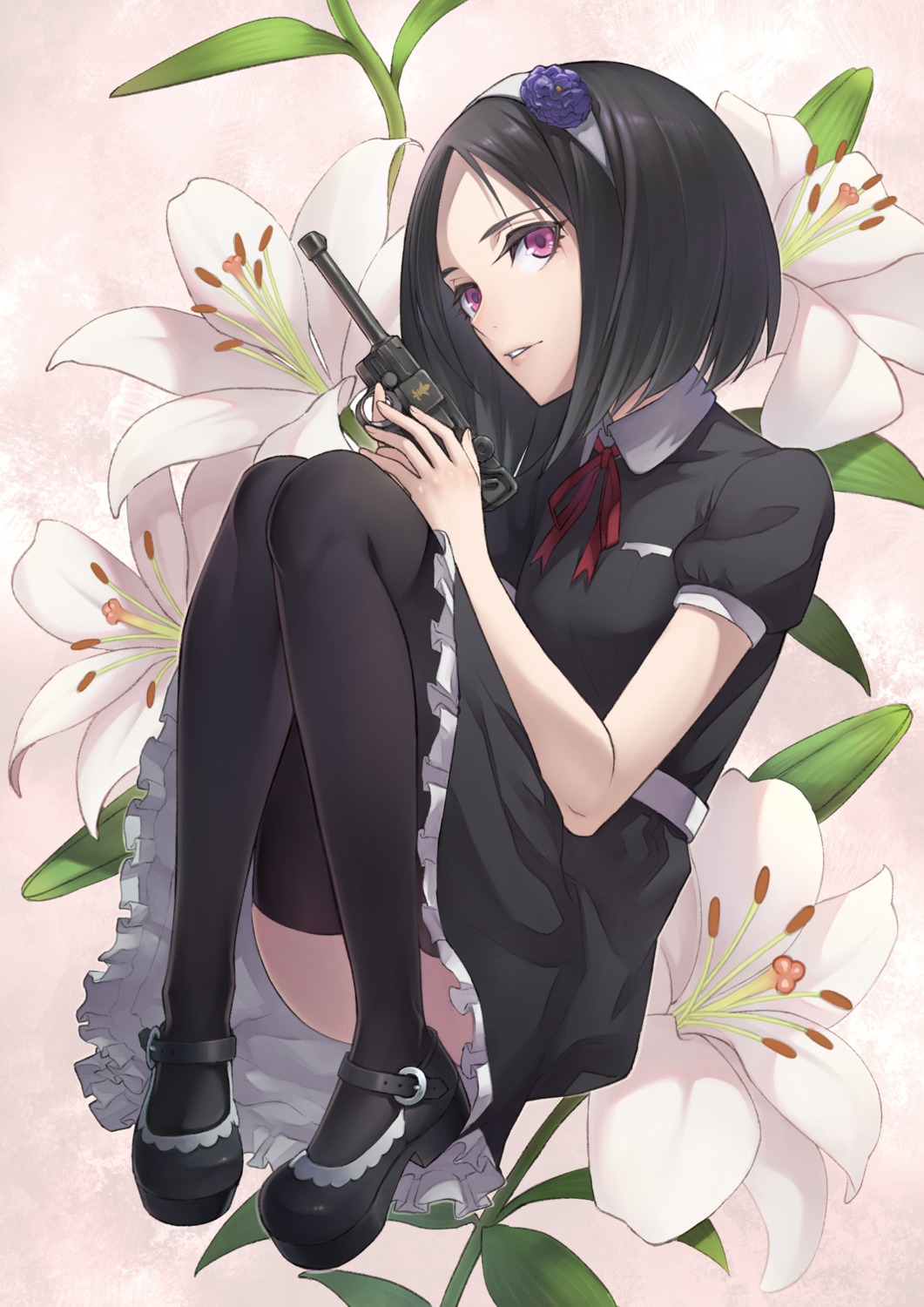 churayuki, dress, gun, thighhighs