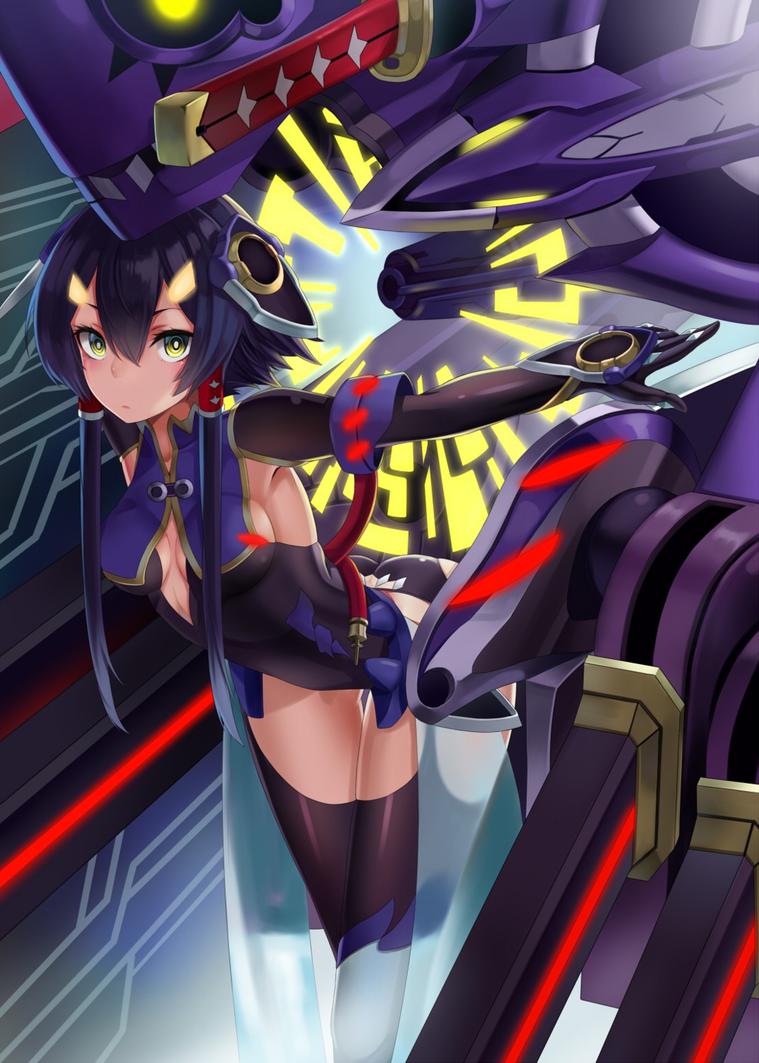 cleavage, million_arthur_irakon_waza, mizuya_nao, no_bra, pantsu, thighhighs, weapon