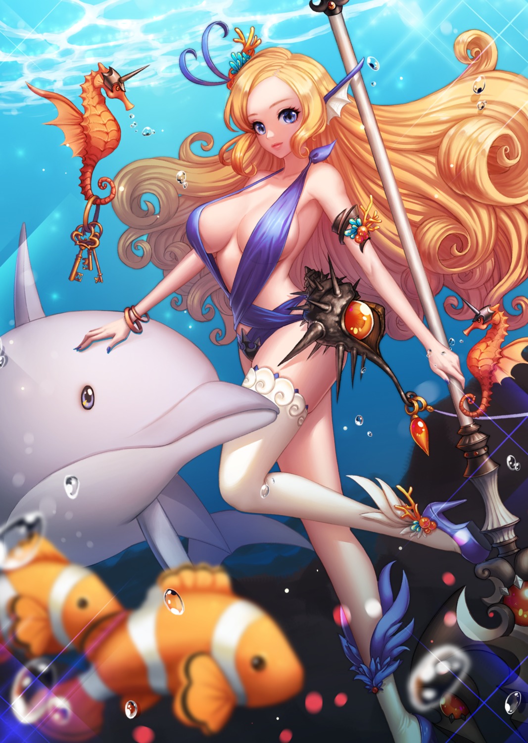 ango, cleavage, heels, kaku-san-sei_million_arthur, million_arthur_irakon_natsu, no_bra, thighhighs, weapon