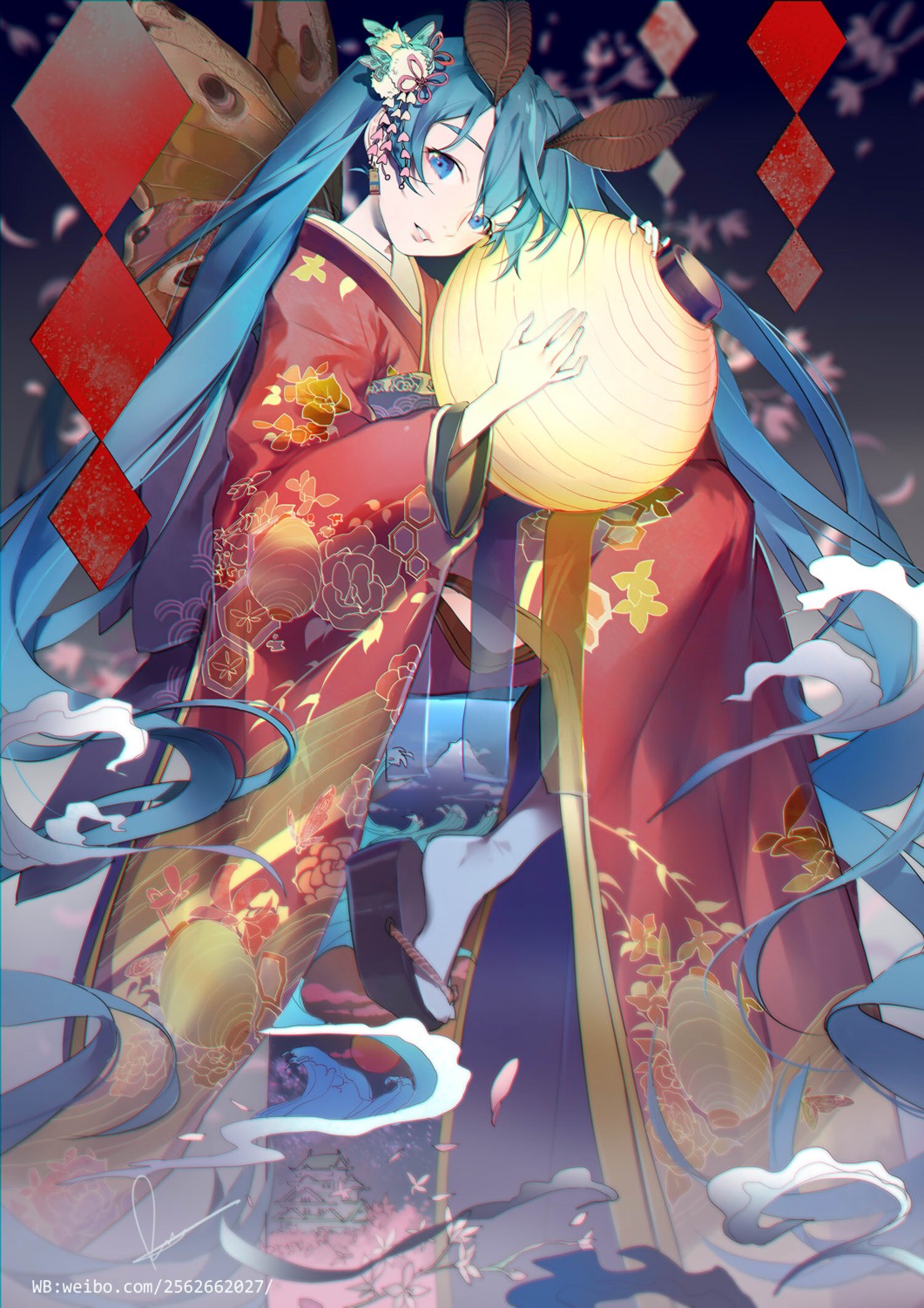 hatsune_miku, kimono, rosele, vocaloid
