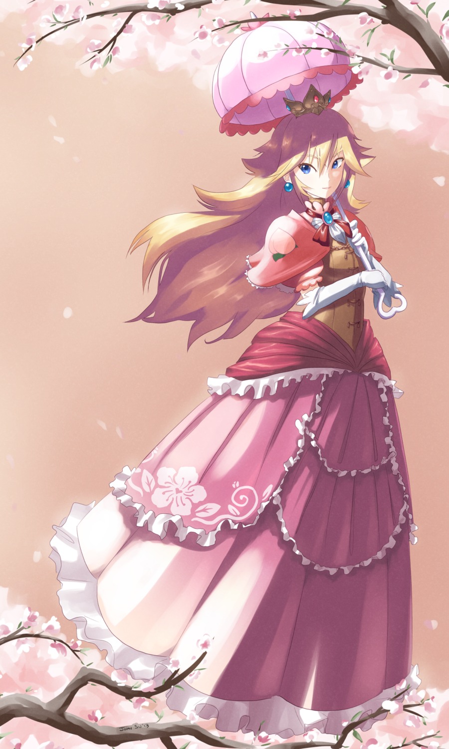 dress, john_su, mario_bros., princess_peach_toadstool, umbrella