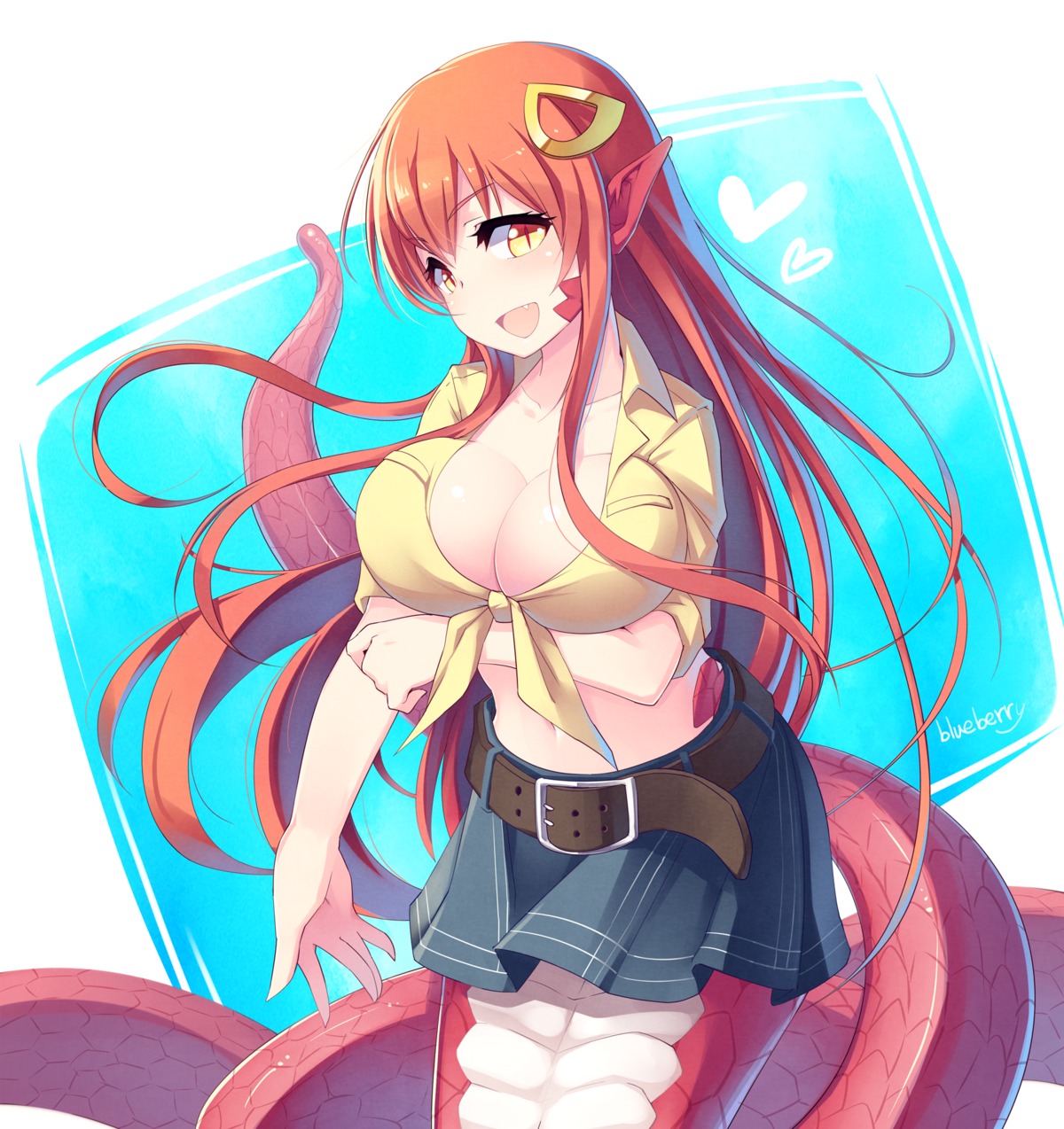 blueberry_(5959), breast_hold, cleavage, miia_(monster_musume), monster_girl, monster_musume_no_iru_nichijou, pointy_ears, tail
